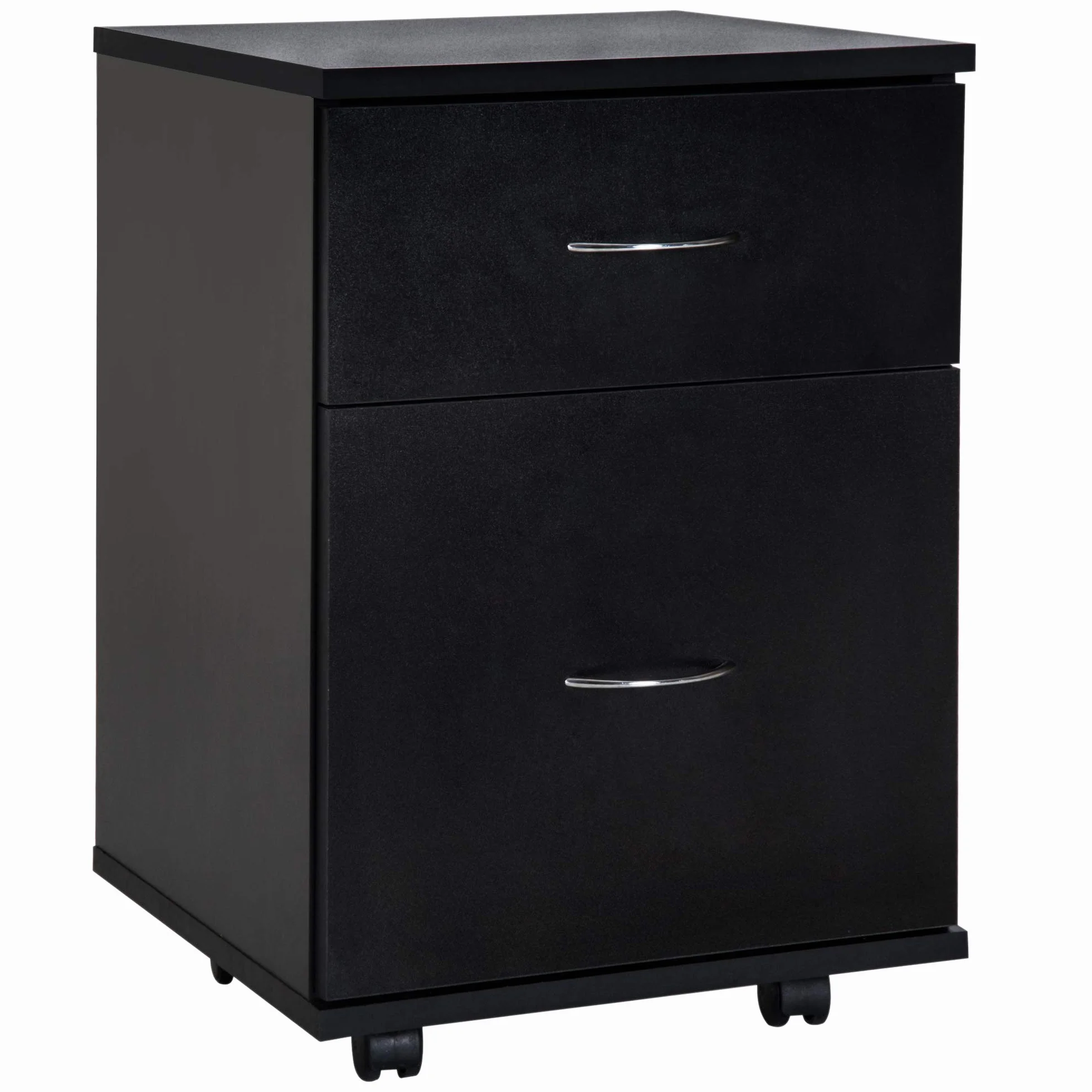HOMCOM Cajonera de Oficina y Hogar Tipo Archivador de Madera Móvil con Ruedas y 2 Cajones 41x39x58cm Negro