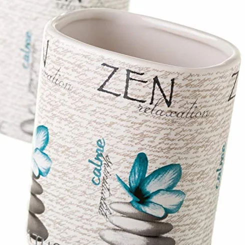 Cerámica Zen Dispensador y Portacepillos Azules Orientales para Cuarto de Baño