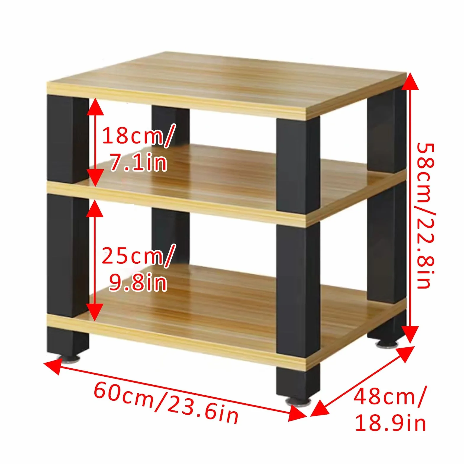 Soporte de rack doble resistente, estéreo móvil, reproducción de discos, centro de medios AV, consola de entretenimiento (negro profundo, 60 x 48 x 58 cm)