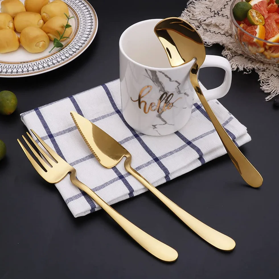 Juego de Cubiertos Dorados de 36 Piezas para Cena, para 12 Personas, de Acero Inoxidable, con Tenedores y cucharas, Creativo, de Pared, Pulido con Espejo, para Banquetes de Bodas,