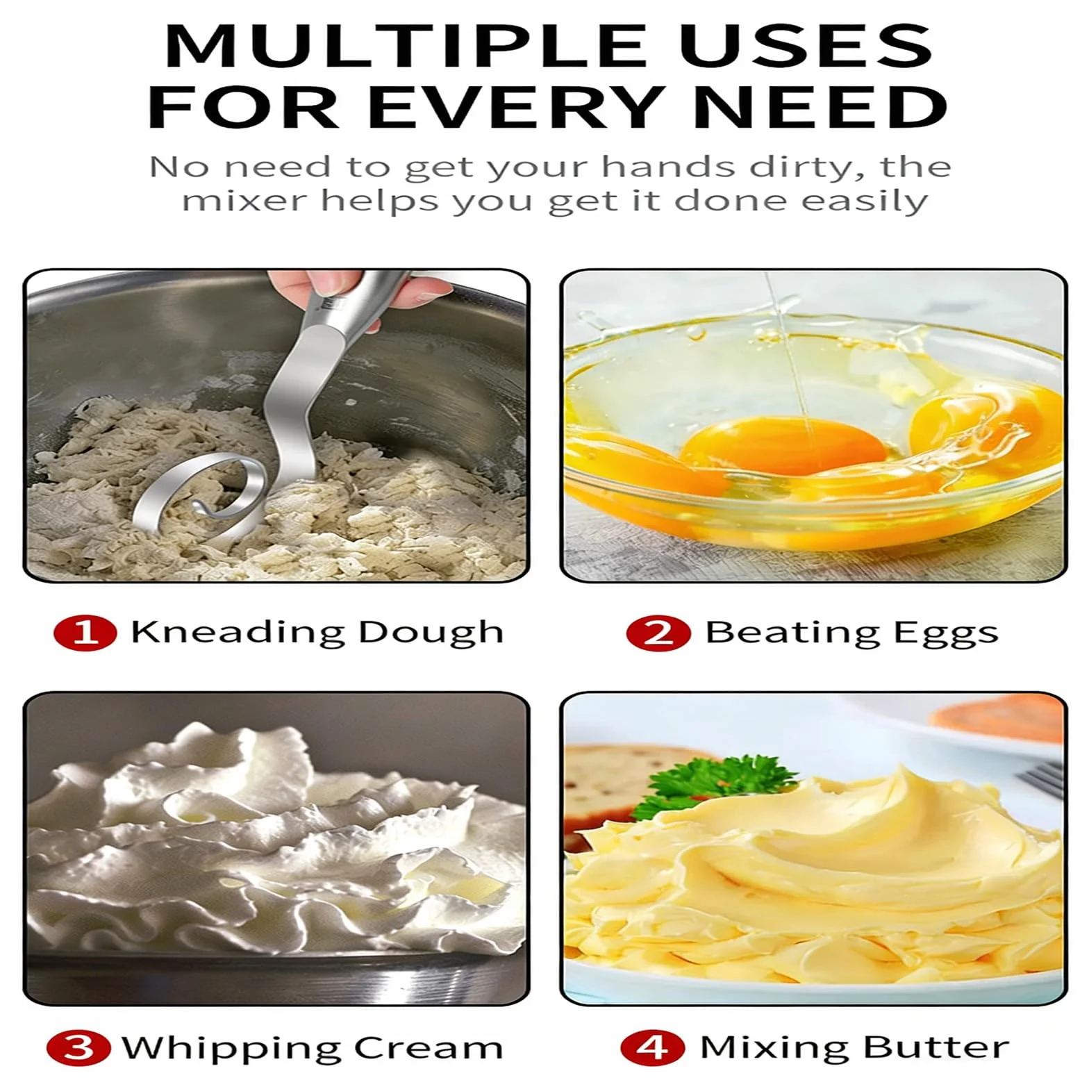 Batidora de masa de acero inoxidable, apta para lavavajillas, con mango ergonómico, herramienta de cocina para mezclar pasteles, ergonómica