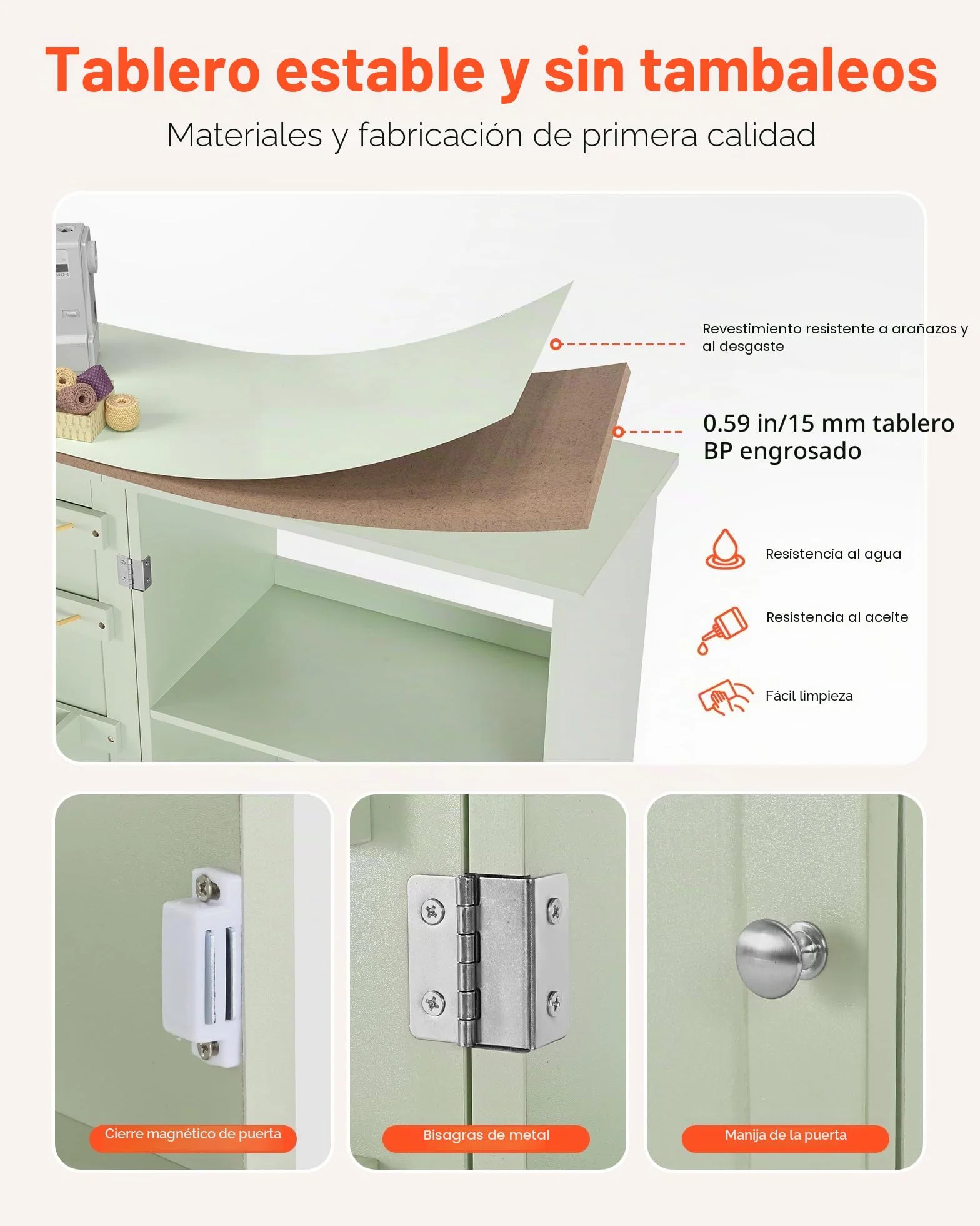 VEVOR Mesa de Costura Plegable, con Diseño Compacto, Compartimentos de Almacenamiento, Abrazaderas de Madera y Cierre Magnético, para Estudio de Moda, Estudio de Arte y Hogar, Color Verde Claro