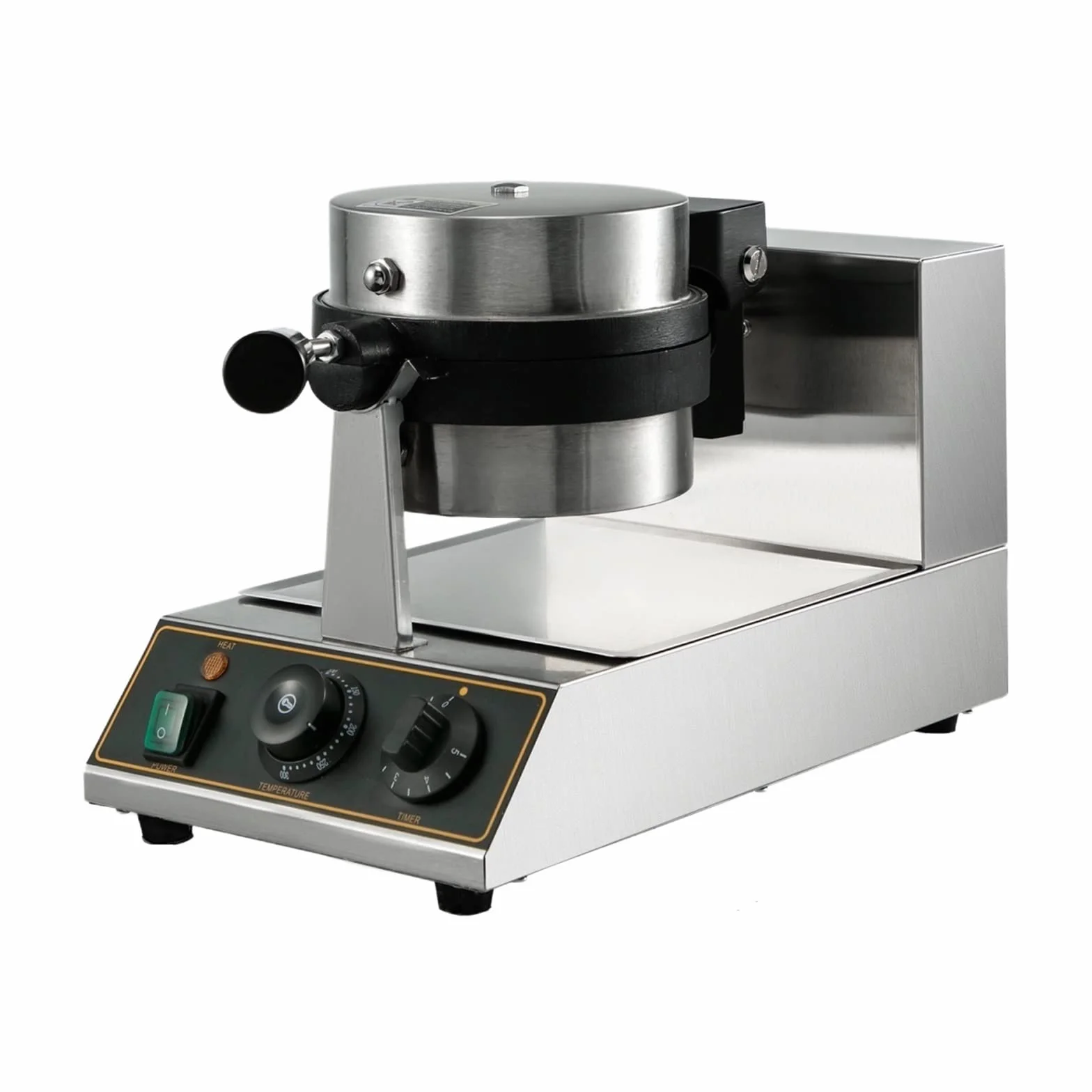 Máquina for hacer gofres redonda, horno antiadherente eléctrico comercial de 1100W, máquina for hornear magdalenas con placa de doble cara giratoria for el hogar de 180 ° Para principiantes Uso en bri