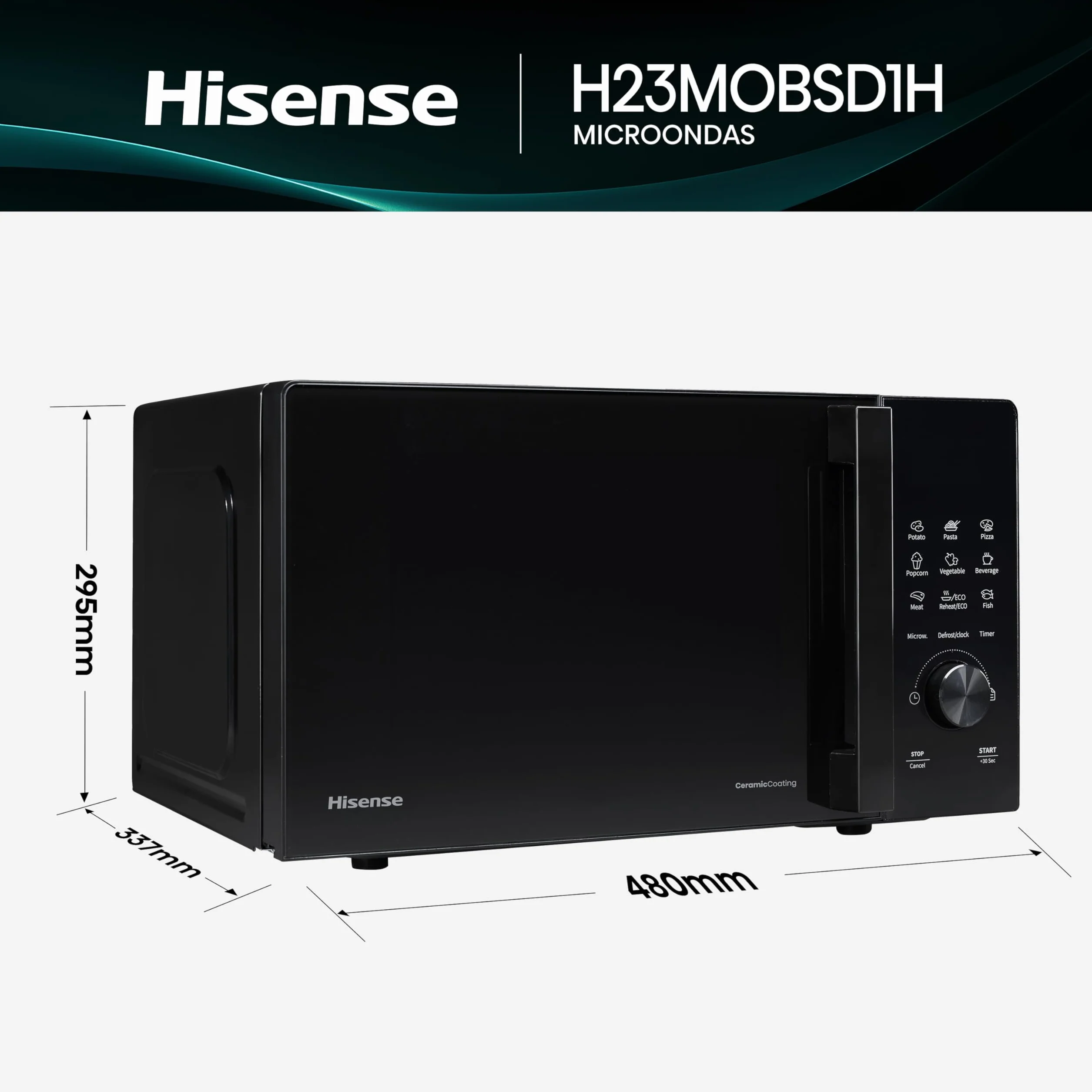 Hisense Microondas Digital con Grill 23L 800W Revestimiento Cerámico 10 Niveles de Potencia