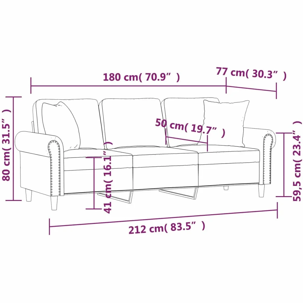 vidaXL Sofá de 3 Plazas con Cojines, Asiento con Reposabrazos, Sofá Tapizado de Televisión, Asiento para Salón Hogar, Terciopelo Gris Claro