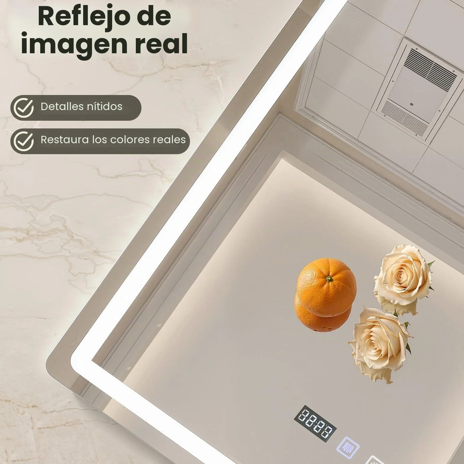 Espejo de baño con iluminación 60 x 80 cm, espejo LED con 3 colores de luz regulable, antivaho, espejo de pared LED horizontal/vertical para baños, lavabos (60 x 80 cm)