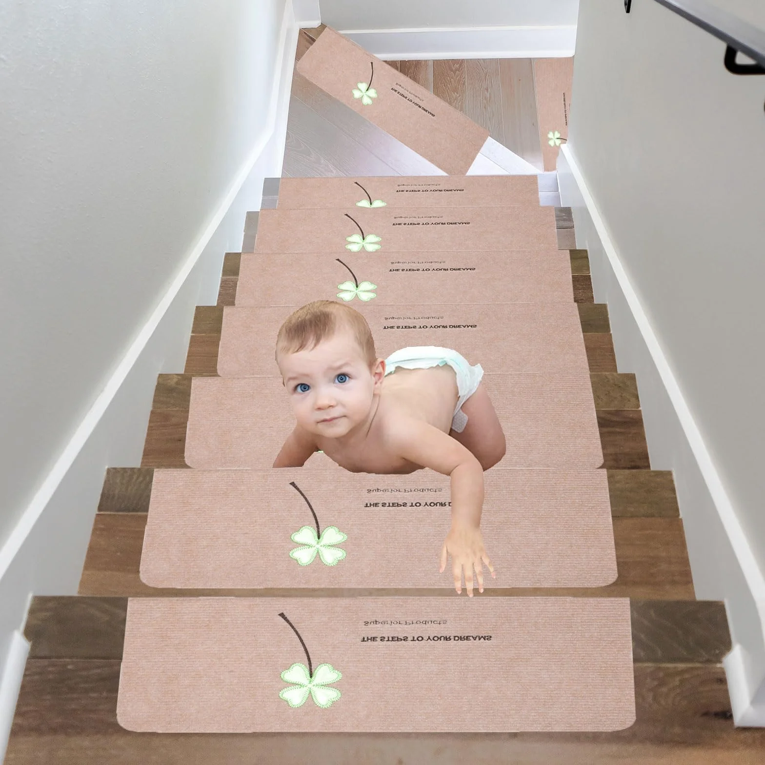 15Pcs Alfombra Antideslizante para escaleras 22 * 55cm, Escalera Alfombra Luminosa para escalones de Madera Alfombra Interior alfombras de Escalera Alfombrillas con Respaldo de Goma,Lavable (Mise)