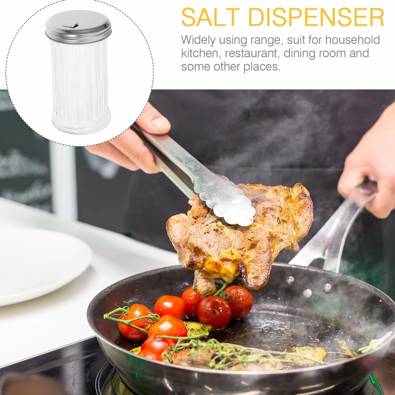CANIGHT Botes de Especias con Tapa de Acero Inoxidable Set de 4 de Vidrio Transparente de 330ml Ligero y Fácil de Transportar para Cocina
