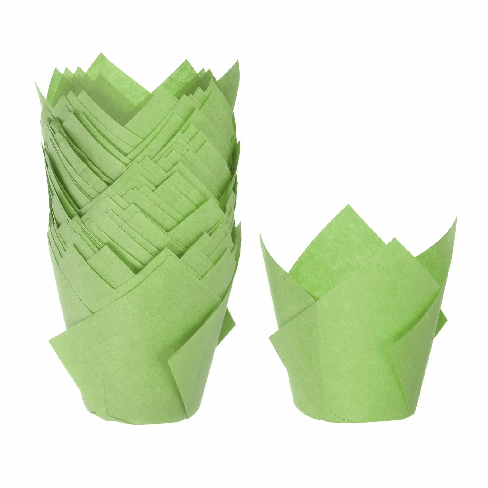 HARFINGTON 50 moldes de tulipán para cupcakes, tazas de papel estándar para hornear, envoltorios a prueba de grasa, desechables para banquetes de cumpleaños, fiestas, color verde