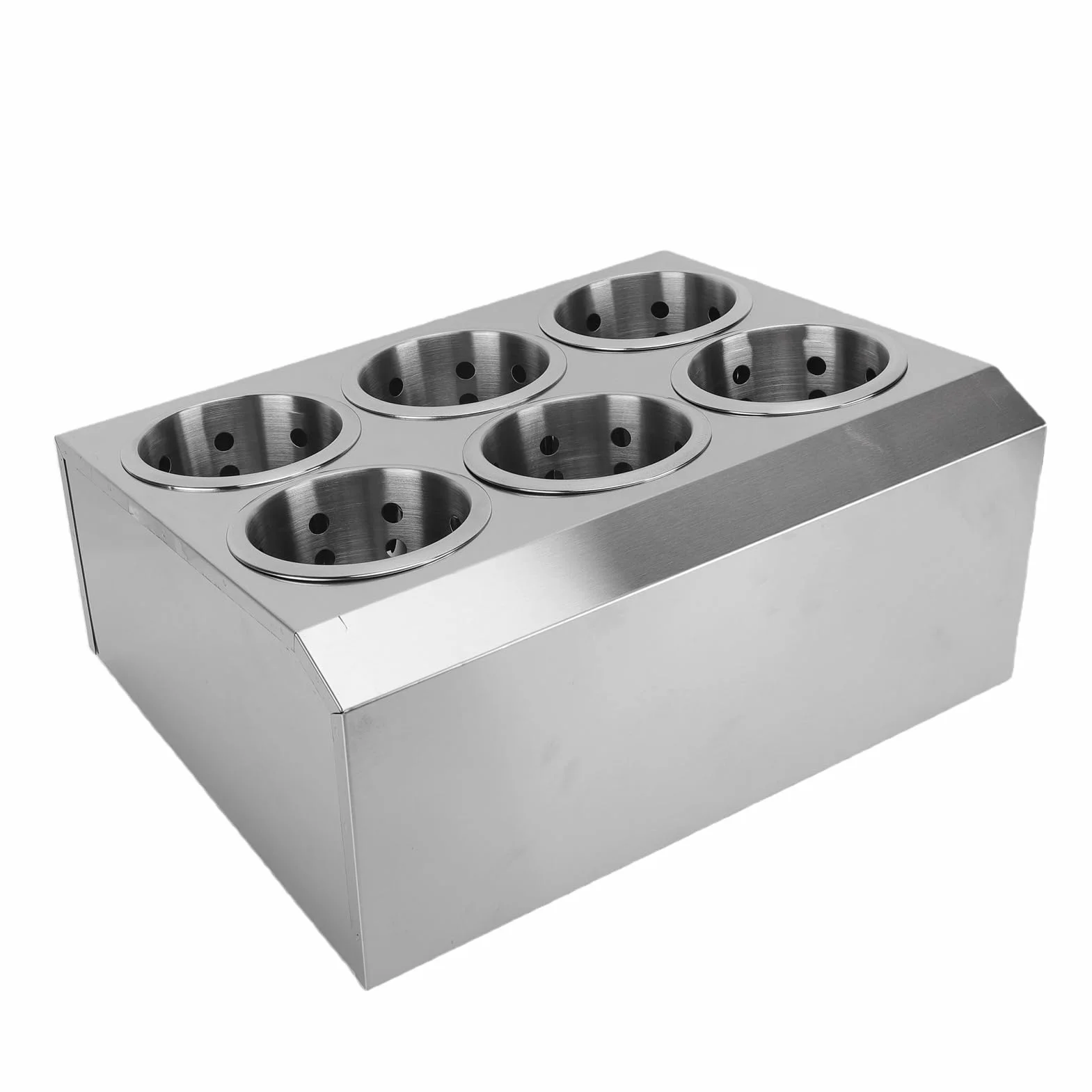 Soporte para Utensilios de Acero Inoxidable, Organizador de Cubiertos de 6 Compartimentos con Orificios Perforados y Base Antideslizante para Almacenamiento de Cubiertos de Cocina