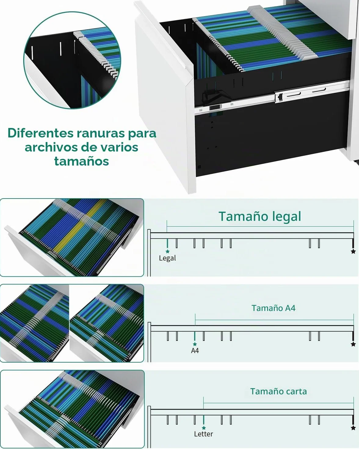 YITAHOME Archivador móvil con 2 cajones con cerradura, archivador antivuelco con rueda para oficina en casa, blanco, 51x39x71 cm