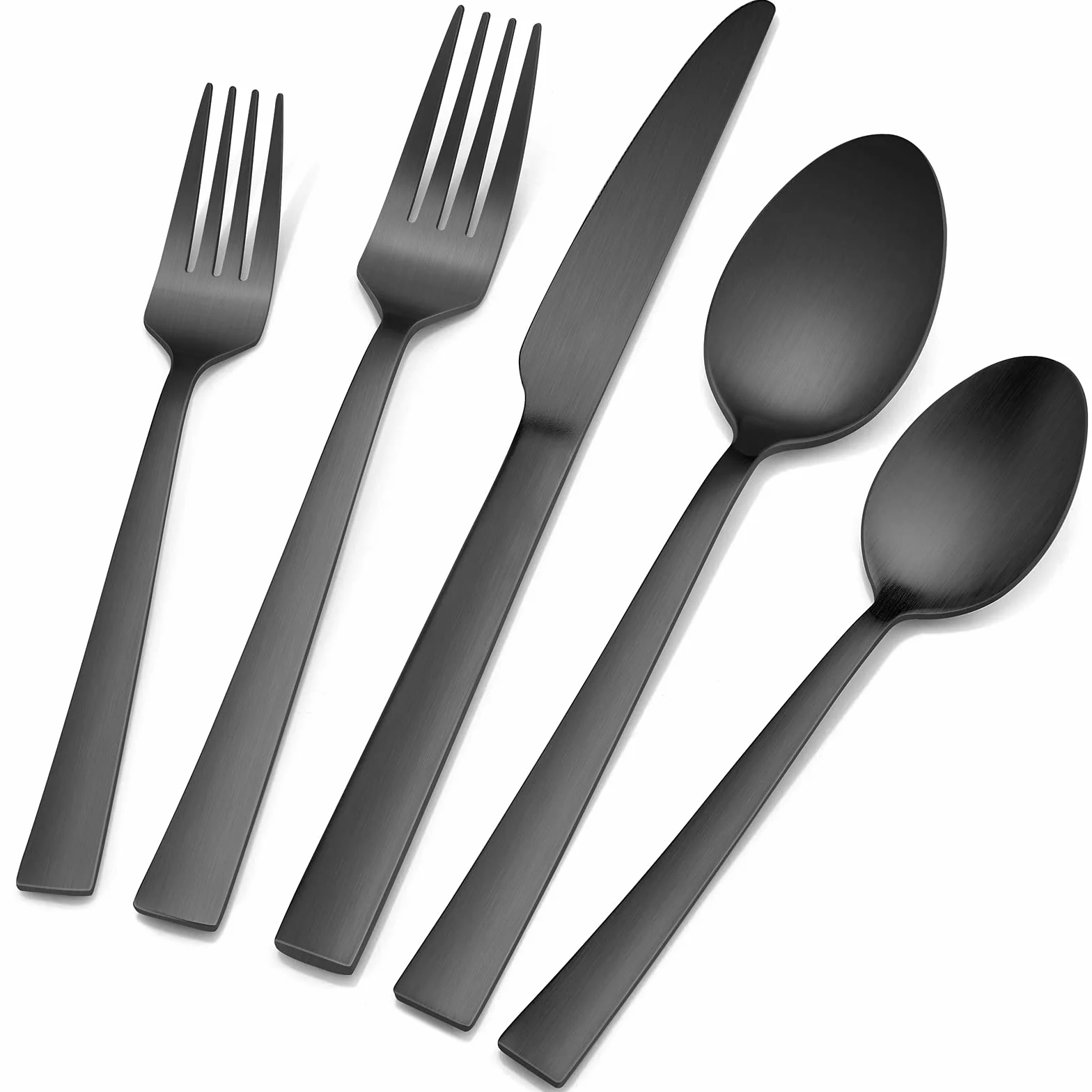Juego de cubiertos de acero inoxidable E-far de 60 piezas para 12, cubiertos de metal, utensilios para comer, incluye tenedores/cucharas/cuchillos, borde cuadrado y apto para lavavajillas