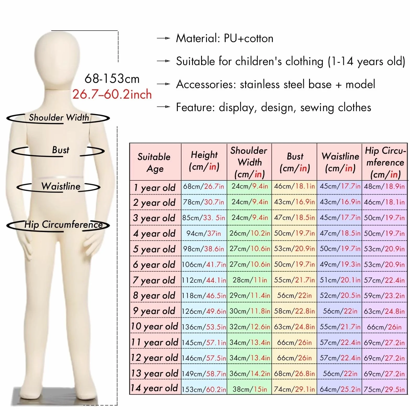 Maniqui Infantil Maniquí De Costura Para Adolescentes, Maniquí Flexible De Cuerpo Entero Para Niños Para Escaparate, Sastrería U Online Para Principiantes, Estudiantes Y Modistas(1 Year old)