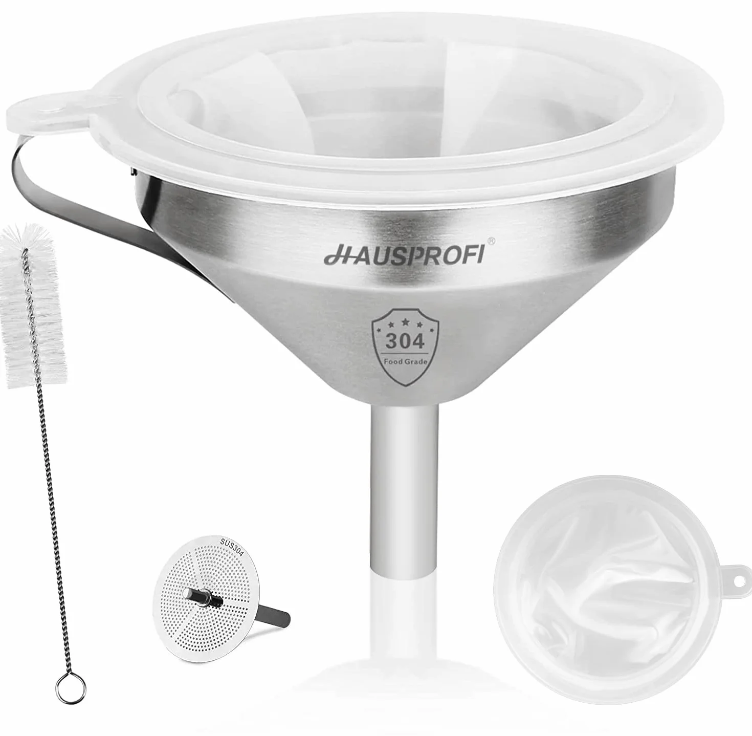 HAUSPROFI Embudo de Acero Inoxidable 5 Pulgadas 200 Malla Filtro para Transferencia de Líquidos