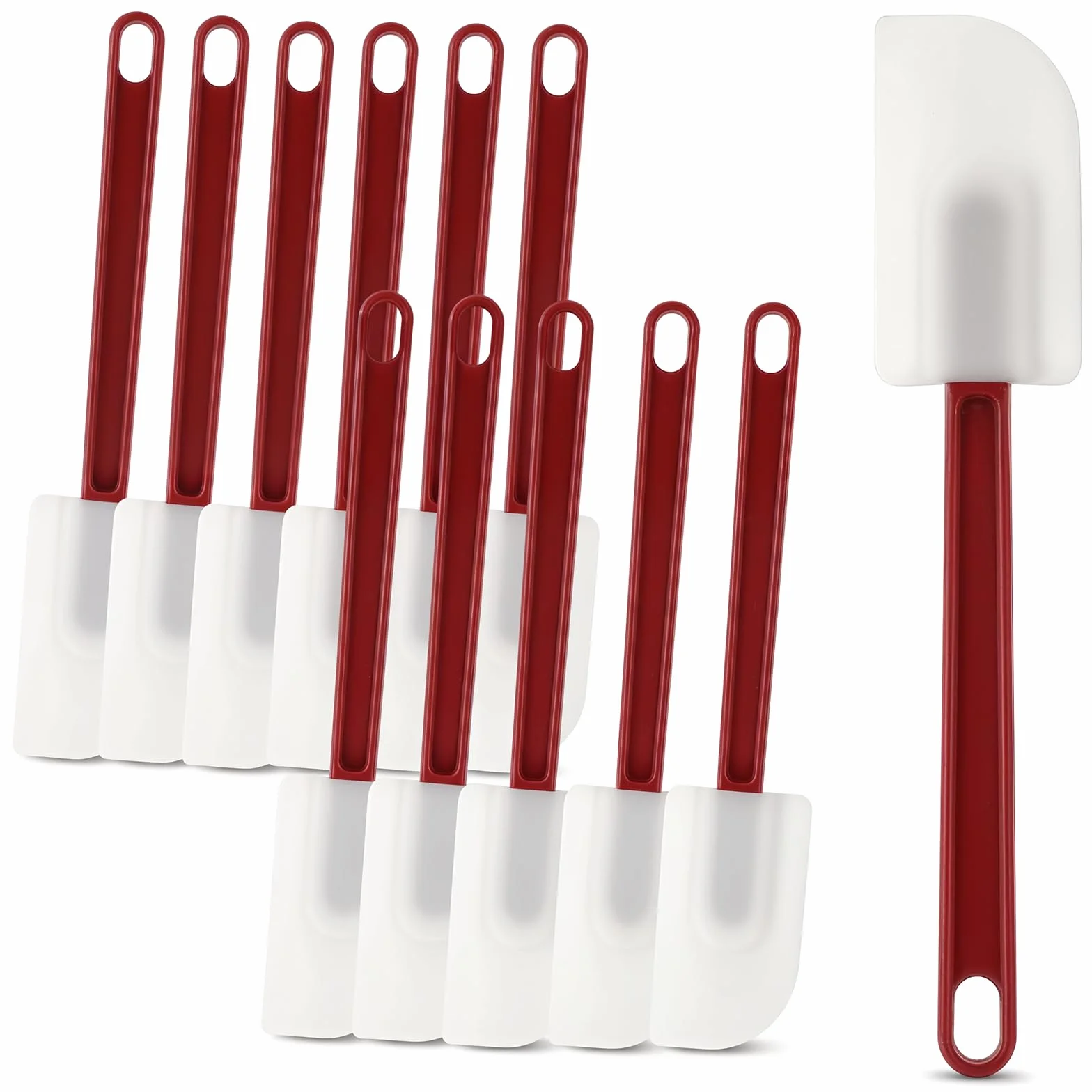 12 espátulas de goma de silicona, espátulas comerciales resistentes al calor, antiadherentes, resistentes al calor, para cocina, cocina, mezcla, freír, hornear, apto para lavavajillas (rojo profundo y
