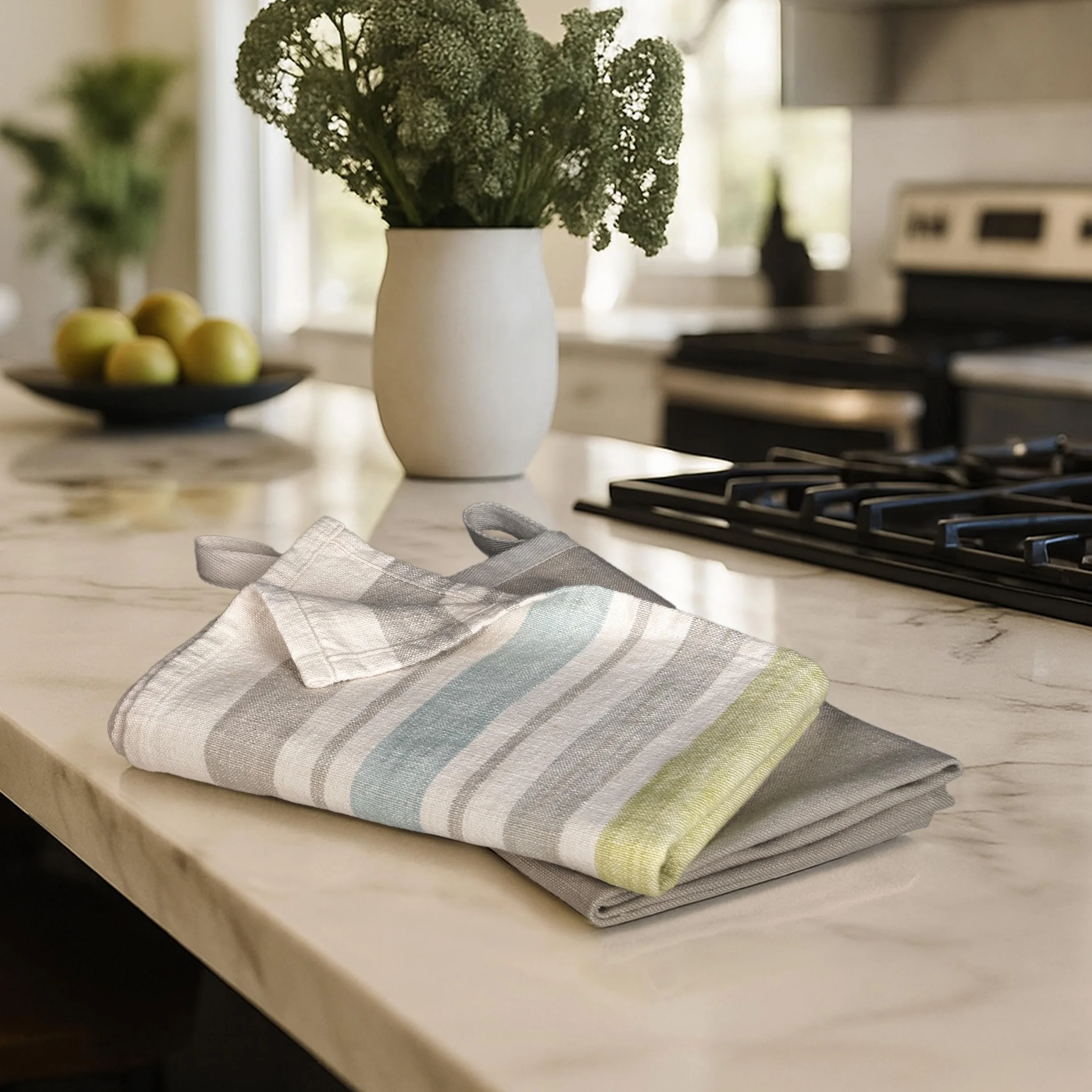 Toallas de cocina grandes de alta calidad, (paquete de 2), 29 x 19 pulgadas, juego decorativo 100% algodón con lazo para colgar y broche, duraderas y absorbentes, toallas de cocina