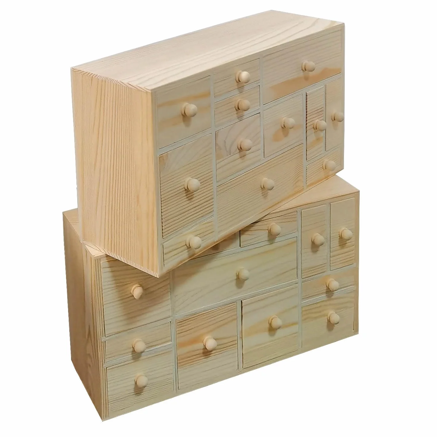 Calendario de madera con cuenta regresiva para Adviento con 24 cajones, organizador de escritorio de almacenamiento de manualidades, gabinete de boticario o idea de manualidades para niños de