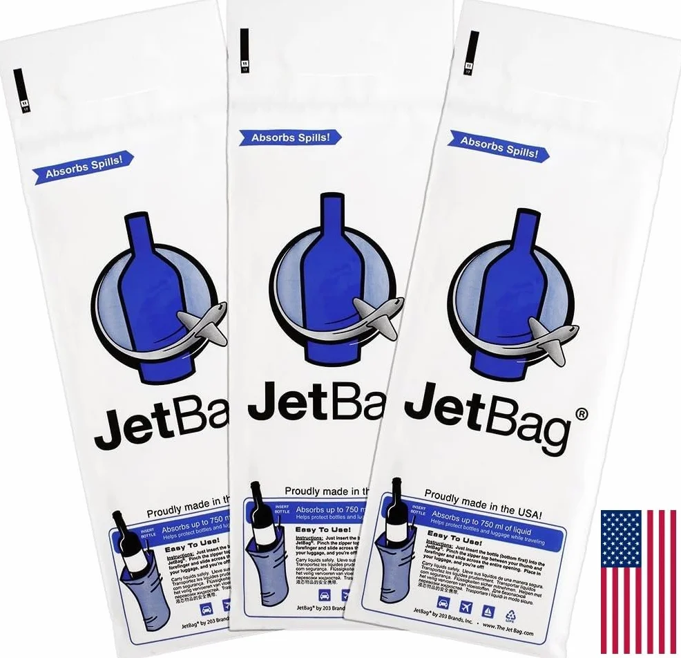 JetBag Bold - Las bolsas protectoras de viaje absorbentes originales para botellas de vino - Bolsas reutilizables para botellas (paquete de 3) fabricadas en los Estados Unidos