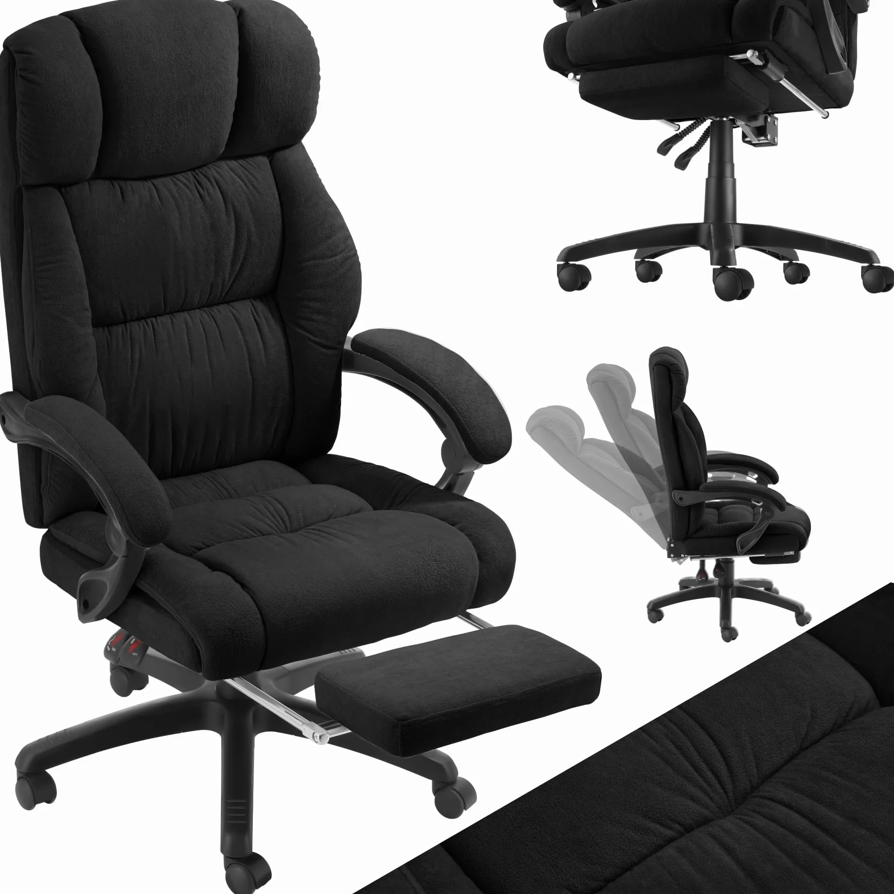 tectake® Silla Oficina Ergonomica con Reposapiés Desplegable, Mobiliario de Oficina, Reposabrazos Ajustables, Sillas Oficina, Sillón, Silla Escritorio, Sillas Escritorio - Negro