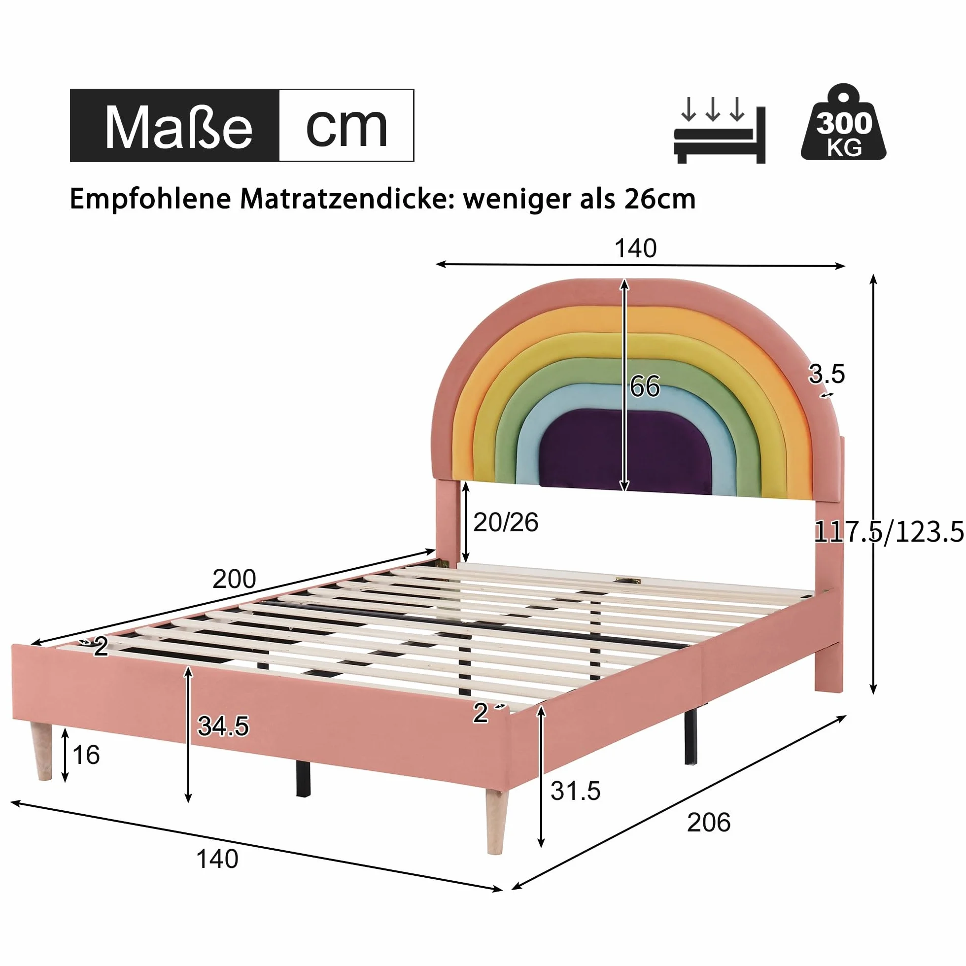 Merax Cama tapizada de 140 x 200 cm con somier y cabecero ajustable, cama doble para adultos y jóvenes, tela de terciopelo, color rosa (sin colchón)