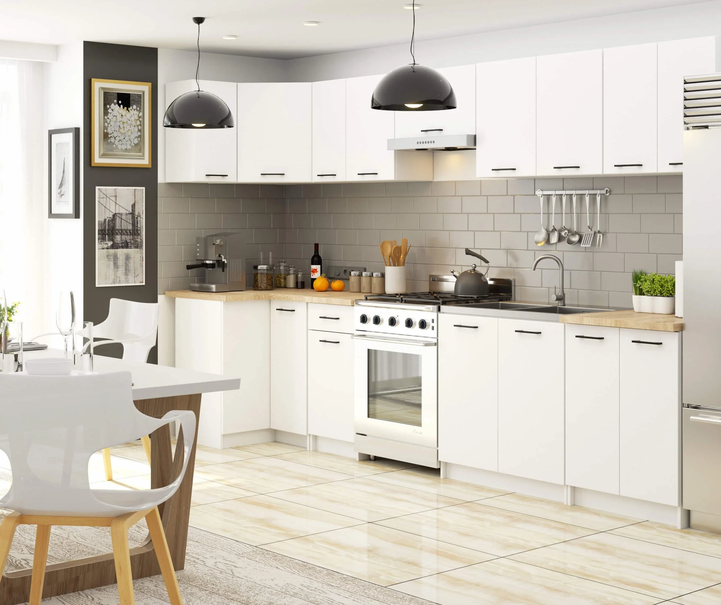 AKORD | Mueble de Cocina con encimera - Oliwia S60 | Mueble Base con 2 Puertas y 2 estantes | Mueble de Entrada | Aparador | Isla | Armario | 46 x 60 x 85 cm | Blanco