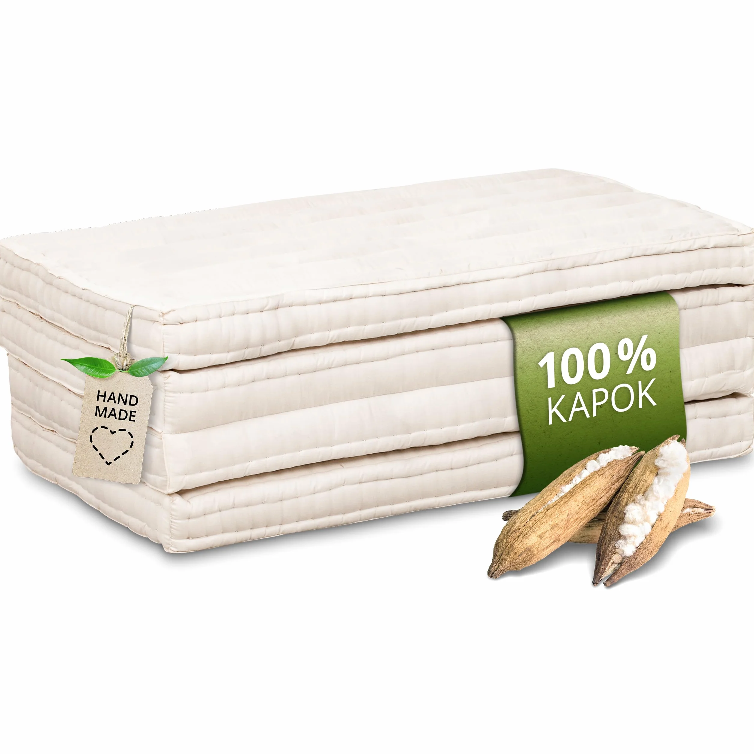 colchón Plegable con Relleno de kapok - 200x90x8cm - colchón de Invitados Plegable, para Furgonetas Camper, Funda de algodón (Crema)