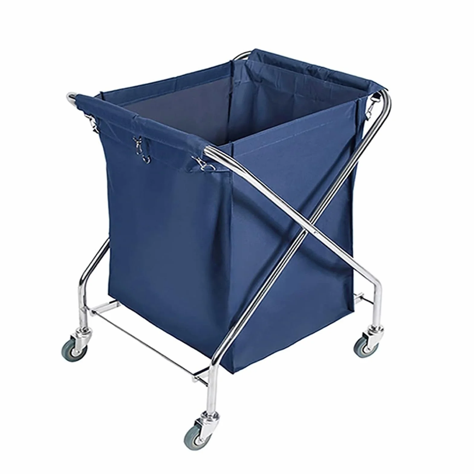 Carrito de Lavandería Plegable, Carrito Rodante para Ropa Blanca de Hotel, Carro Industrial Plegable en Forma de X con Bolsa Extraíble, para Organizar Ropa, Juguetes y Artículos Diversos(Blue)
