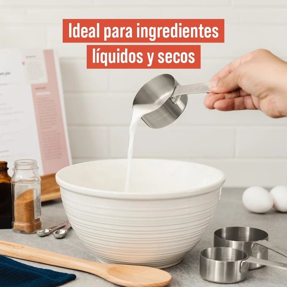 Chef Pomodoro Tazas Medidoras Cocina Acero Inoxidable Juego 7 Piezas Apilables Mango Largo