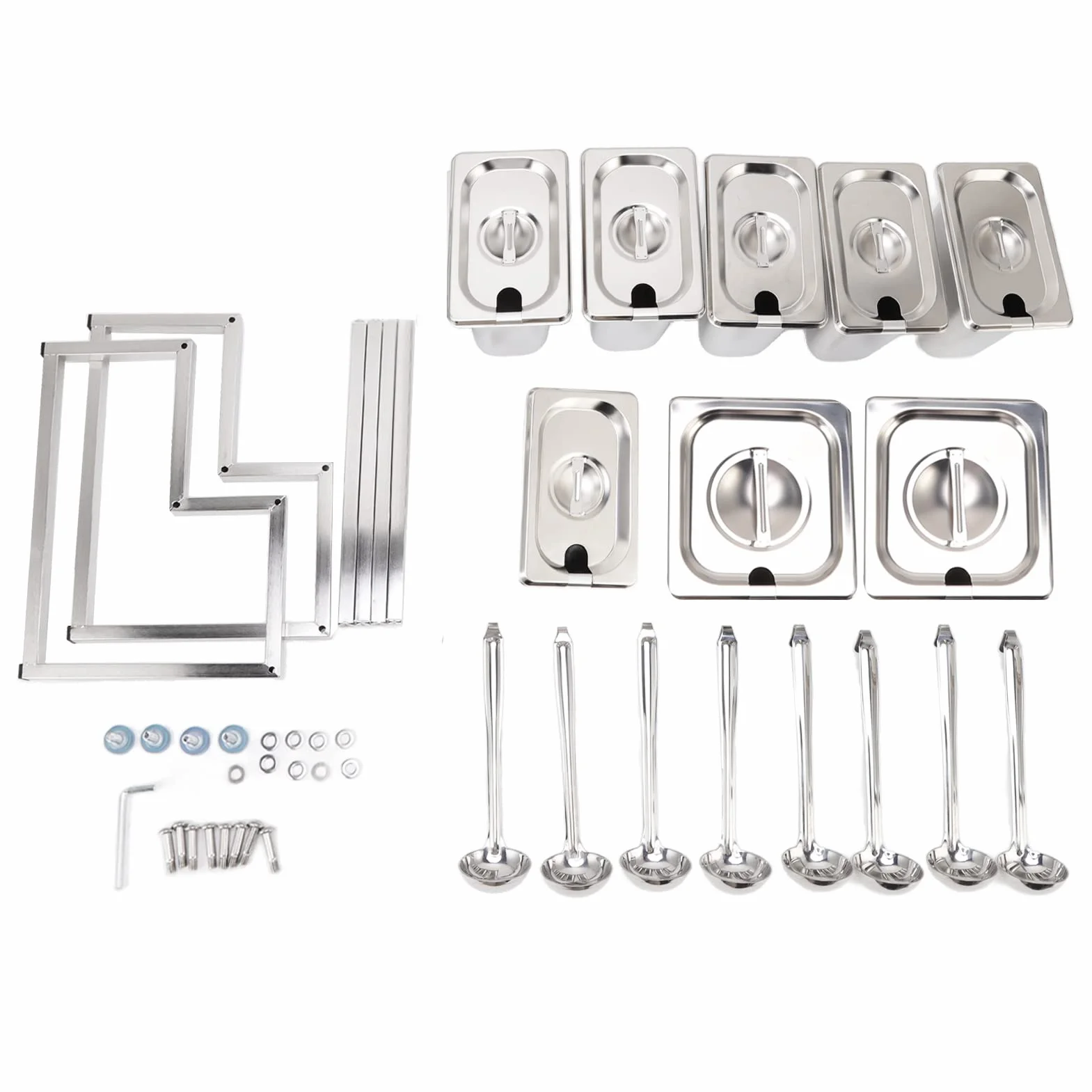 Mermelada Premium de Acero Inoxidable con 9 Ollas Desmontables para Restaurantes y Hoteles | Estación de Condimentos (Tipo 7 2x2.2L Bote 6x1.6L Bote)