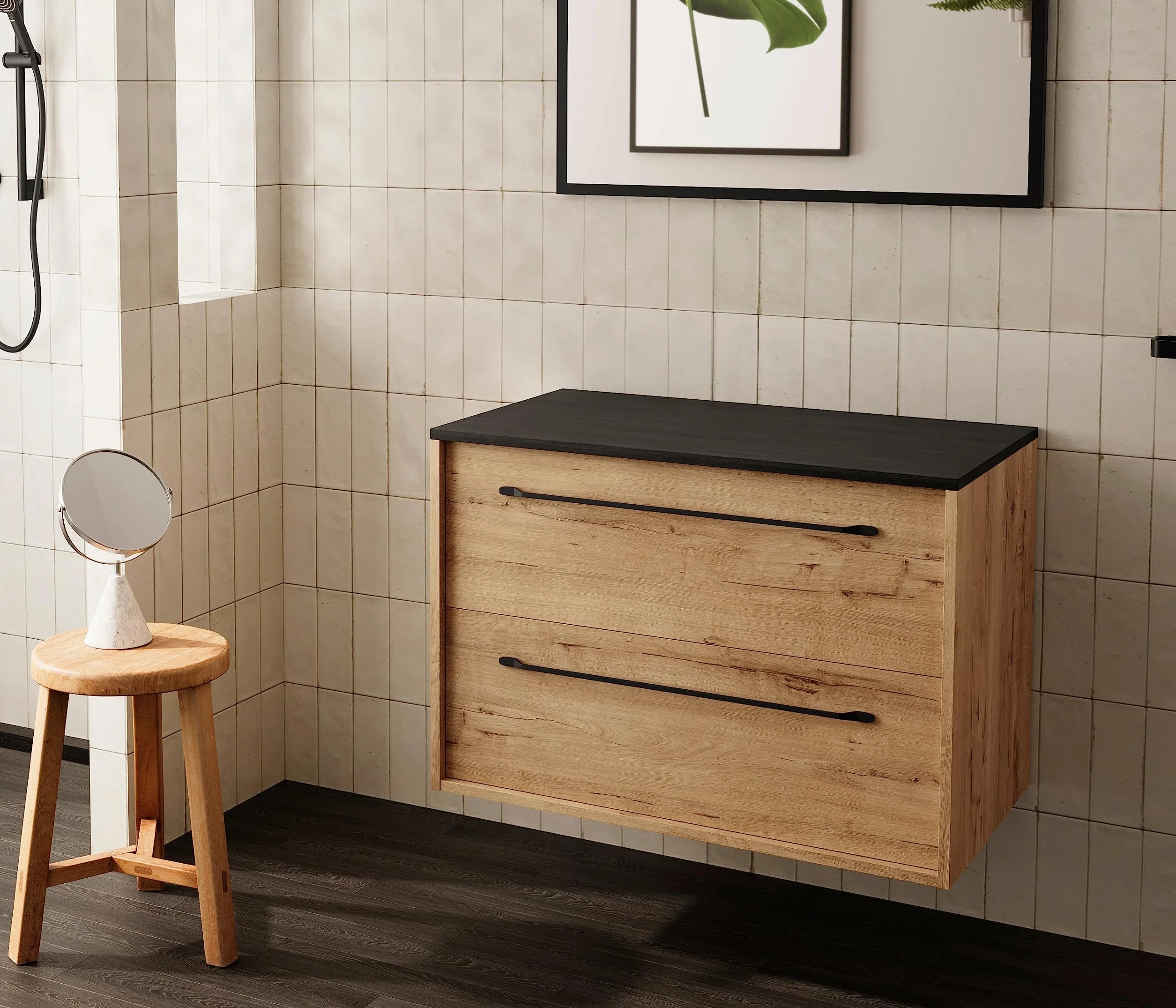 Lennox Tap Mueble de Baño sin Lavabo con Encimera Roble Ostippo Ebony - Medida: 70 CM 70 CM