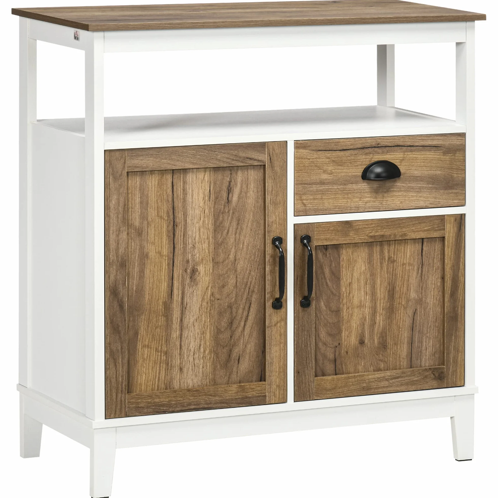 HOMCOM Aparador de Salón 2 Puertas Cajón 76,6x35x81,5 cm Blanco y Marrón | Armario Almacenaje de Madera, Estante Ajustable, para Comedor Cocina Dormitorio