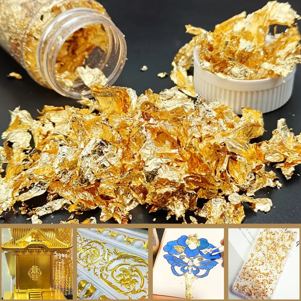 Copos de Lámina de Oro Comestible Multifunción, 2 Botellas para Cocinar y Decoración