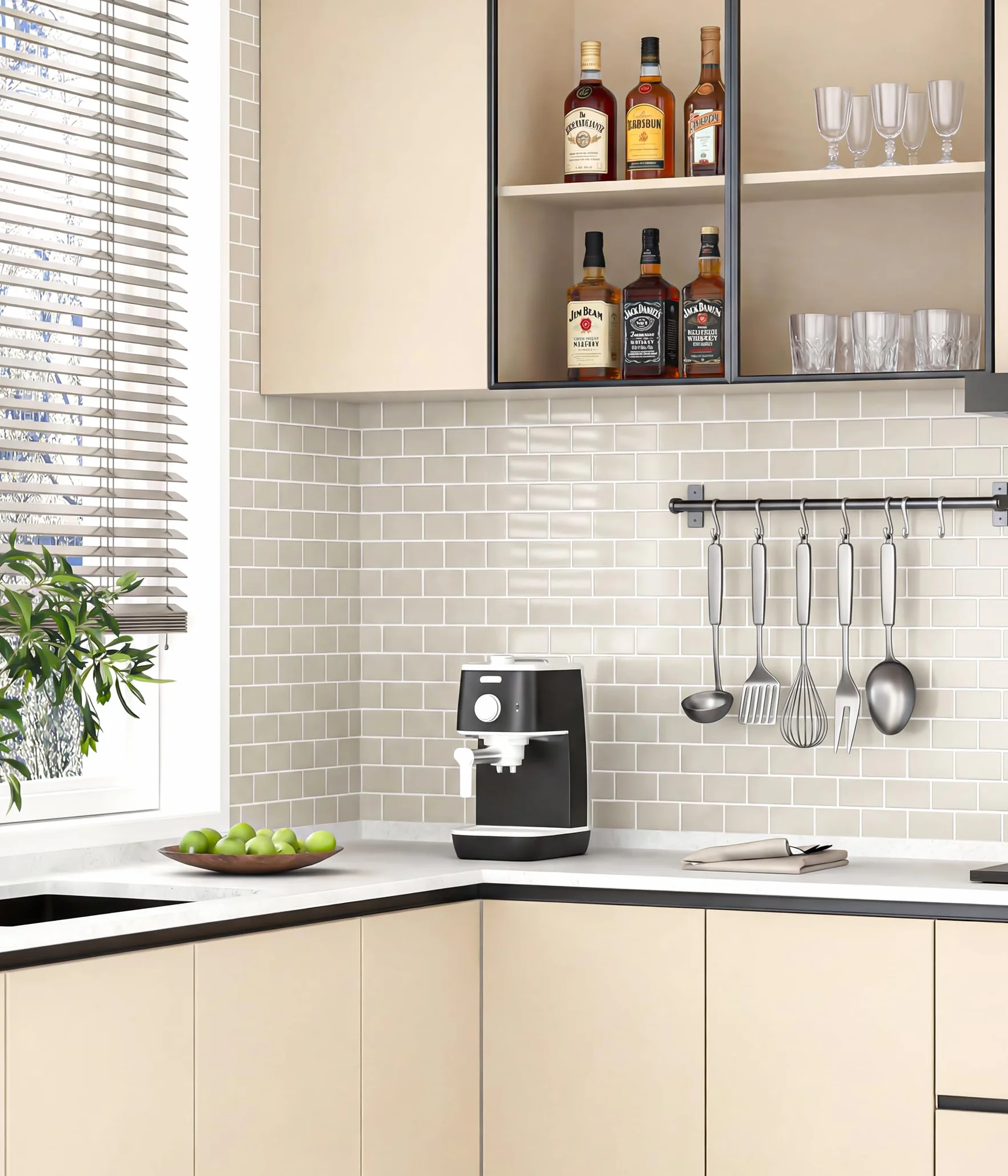 Yoillione Grueso Azulejos Adhesivos Cocina: 10-Piezas Baldosa Vinilo Cocina Pared - 3D Azulejo Metro Adhesivo, 30x30 cm (Beige)