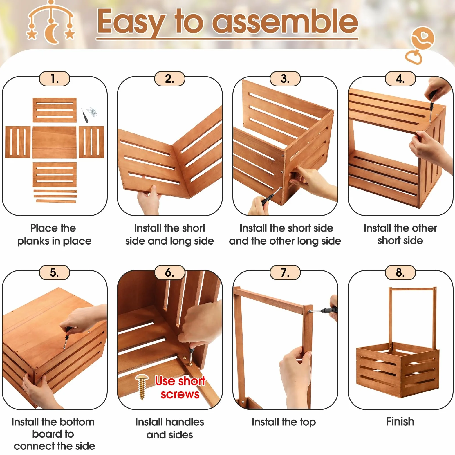 Suzile Caja de madera para baby shower, cesta de regalo, banco de arcilla | Perchero para ropa de bebé con asa, caja de almacenamiento para revelación de género para niños y niñas recién nacidos