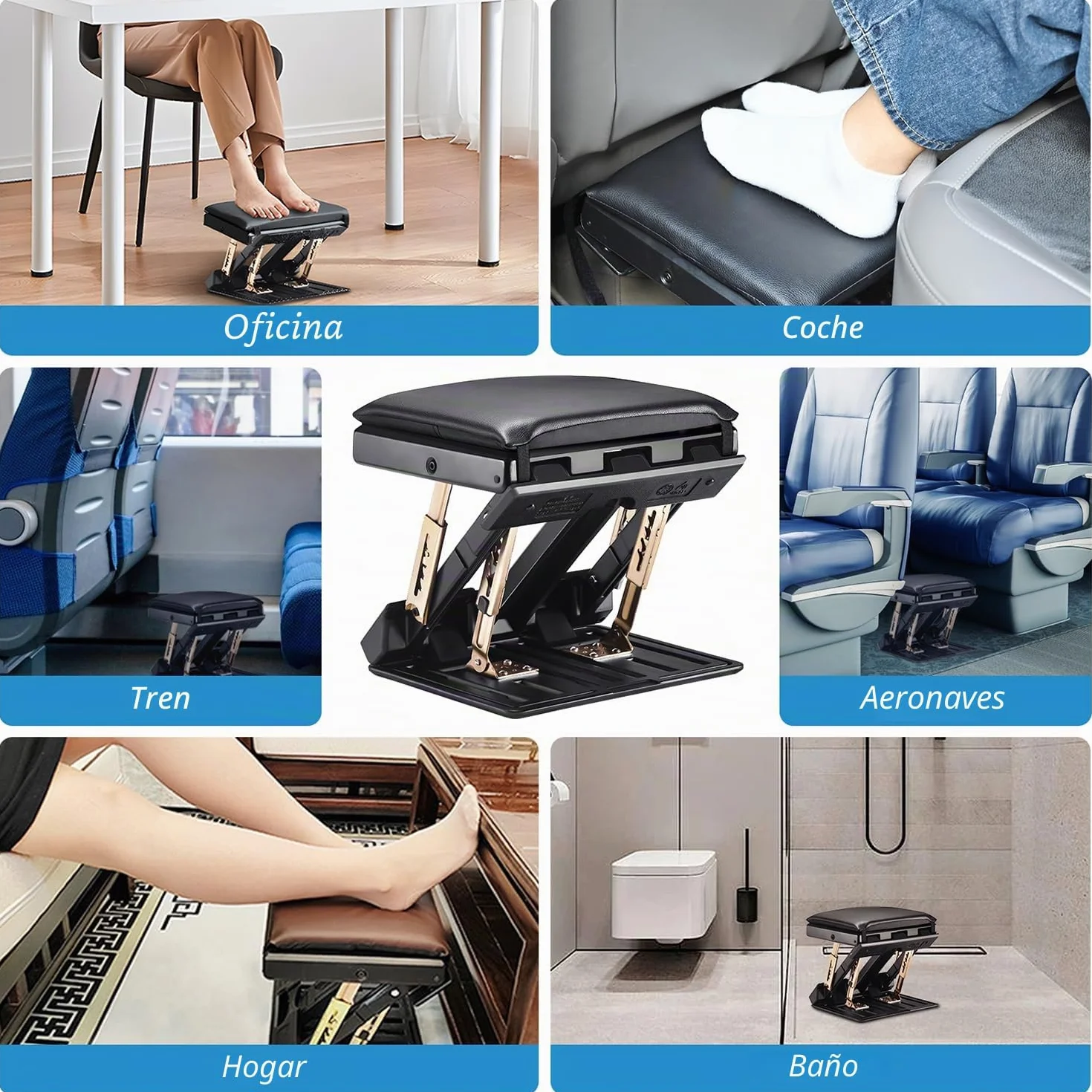 Reposa Pies Trabajo Oficina, 4 Niveles de Altura Ajustable, Reposapiés Ergonómico Plegable, con Almohadilla de Reposapiés Suave Extraíble Diseño Ergonómico para Espalda Rodilla