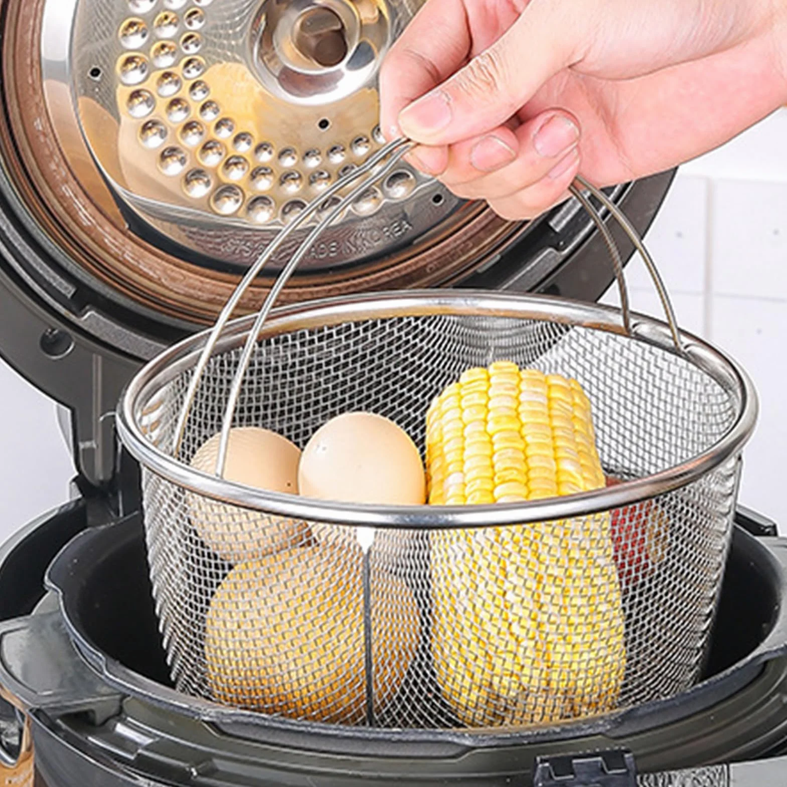 Colador de Malla de Acero Inoxidable para Olla a Presión 20 cm Cesta con Asa