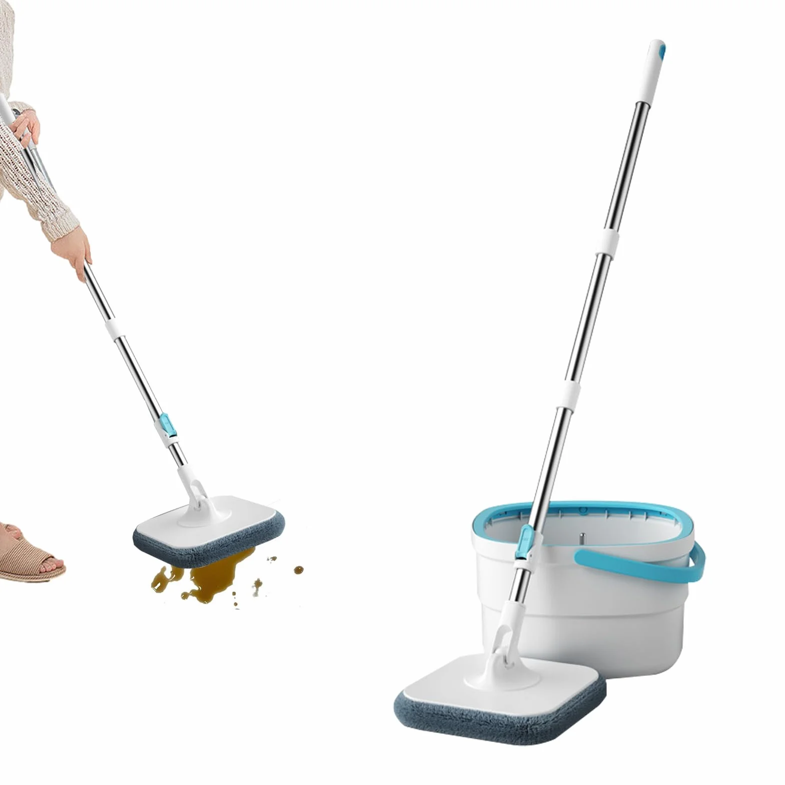 Juego de Fregona de Suelos y Cubo Utensilios De Limpieza del Hogar para | Fregona y Cubo con Lavado Sin Manos Para Hogar Dormitorio Salón Comedor Baño Estudio Y Suelos De Madera Dura