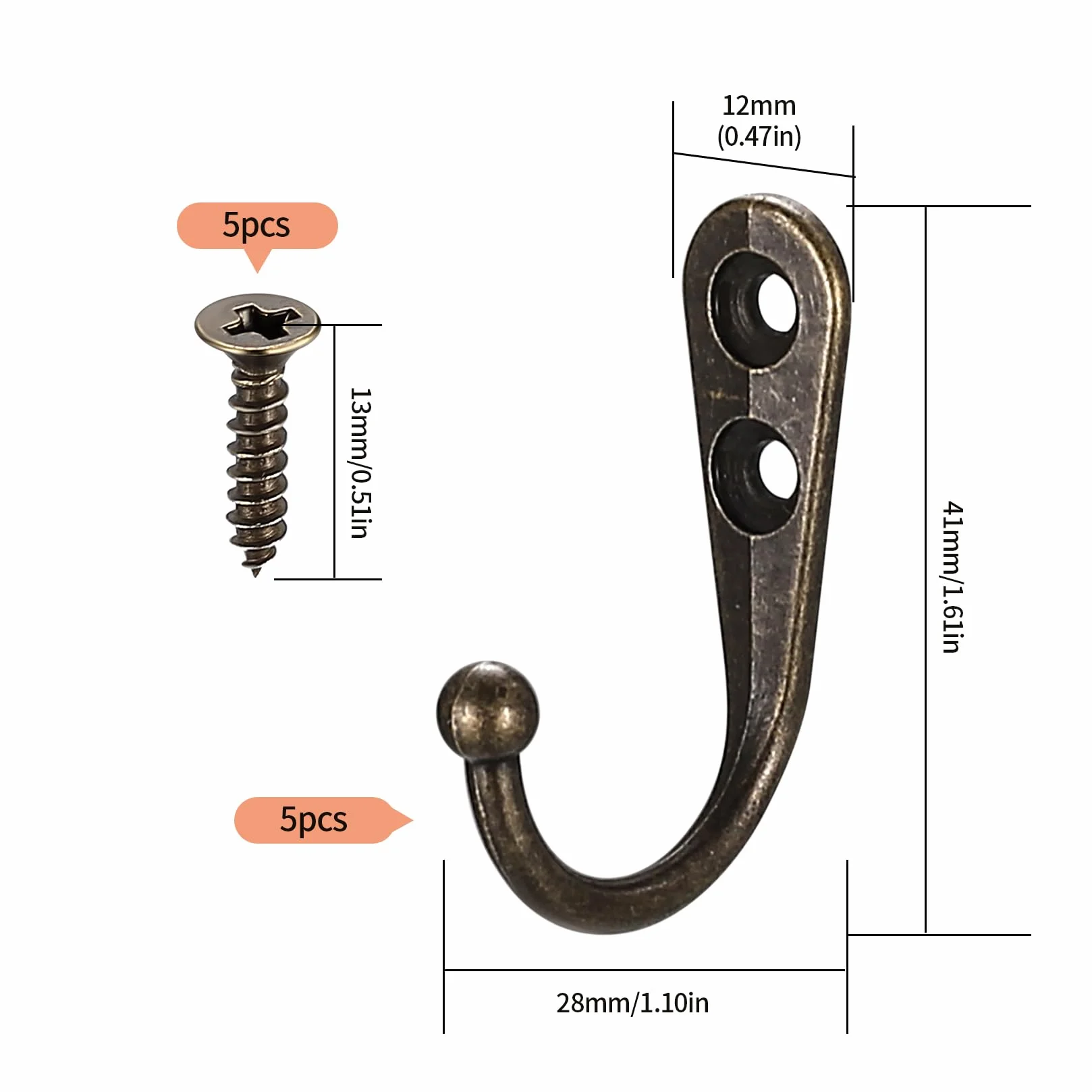 Ganchos Percheros de Pared Vintage Bronce 5 Piezas para Colgar Ropa Abrigos Llave Cocina Baños