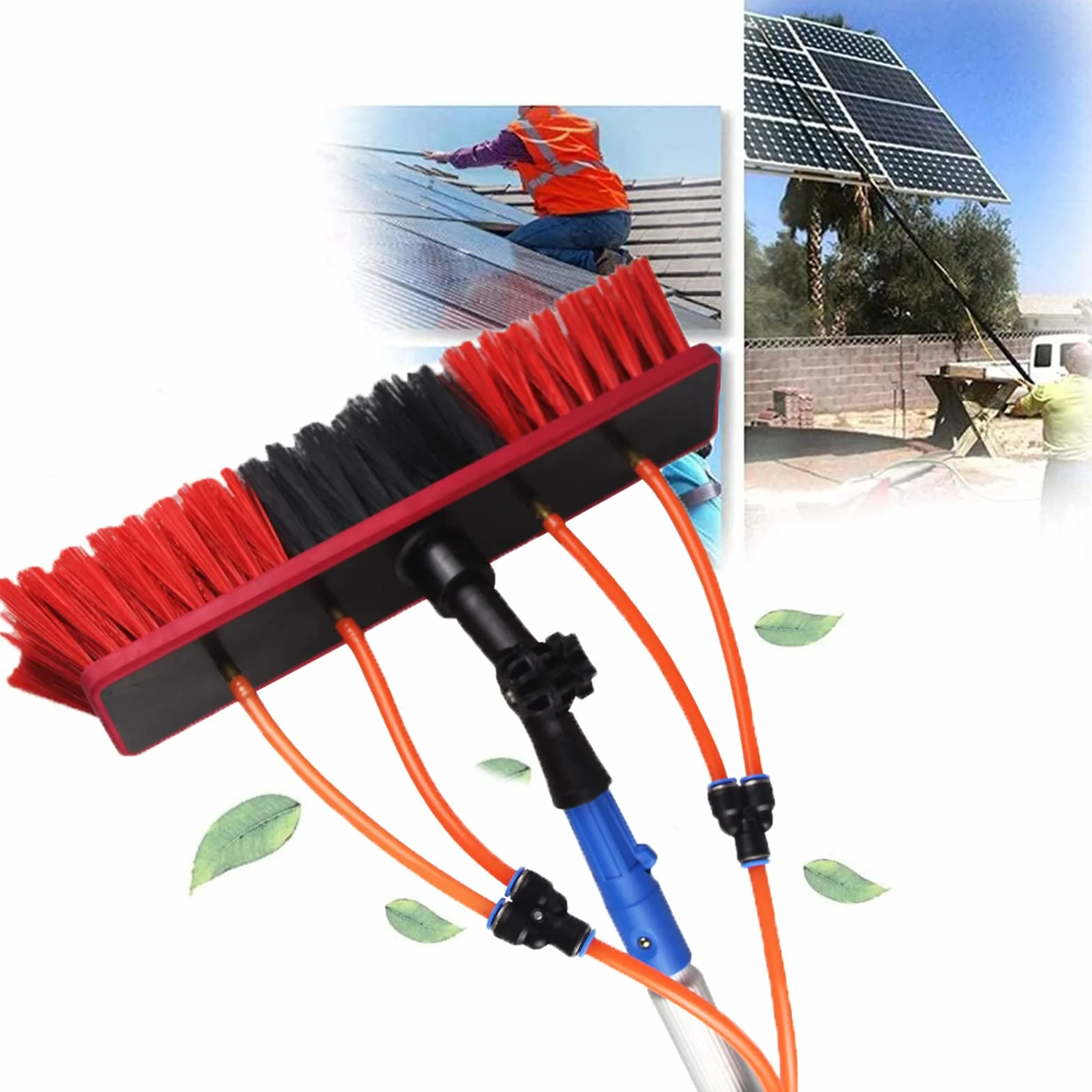 Pértiga telescópica para Limpieza de Ventanas con Cepillo de Agua - Limpiador Extensible para Paneles solares, invernaderos, techos, Camiones y Ventanas - Herramienta de Limpieza e