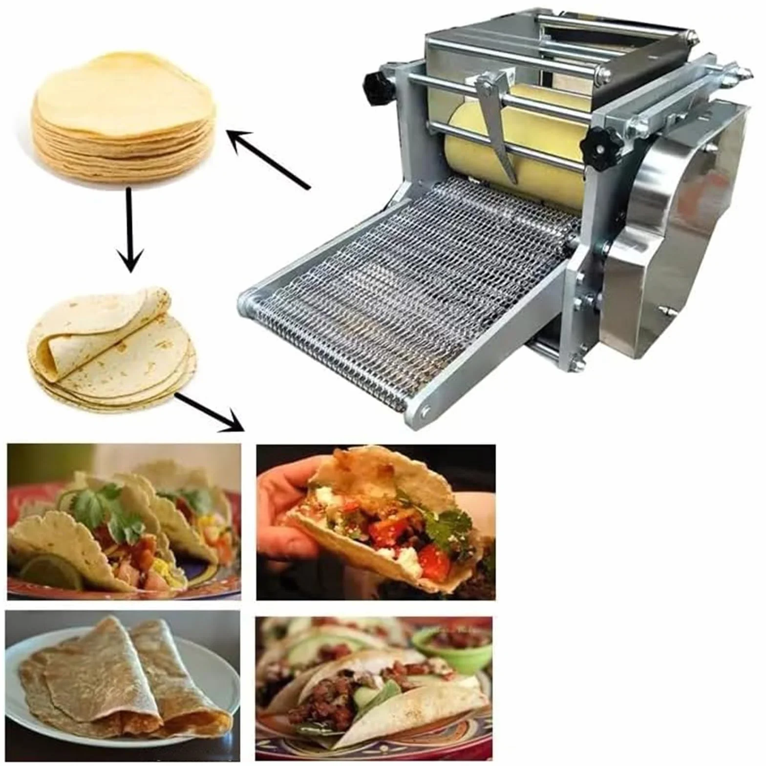 Máquina para hacer tortillas de maíz, máquina automática de prensa de tortillas con rodillo antiadherente para tortillera casera y prensa de masa