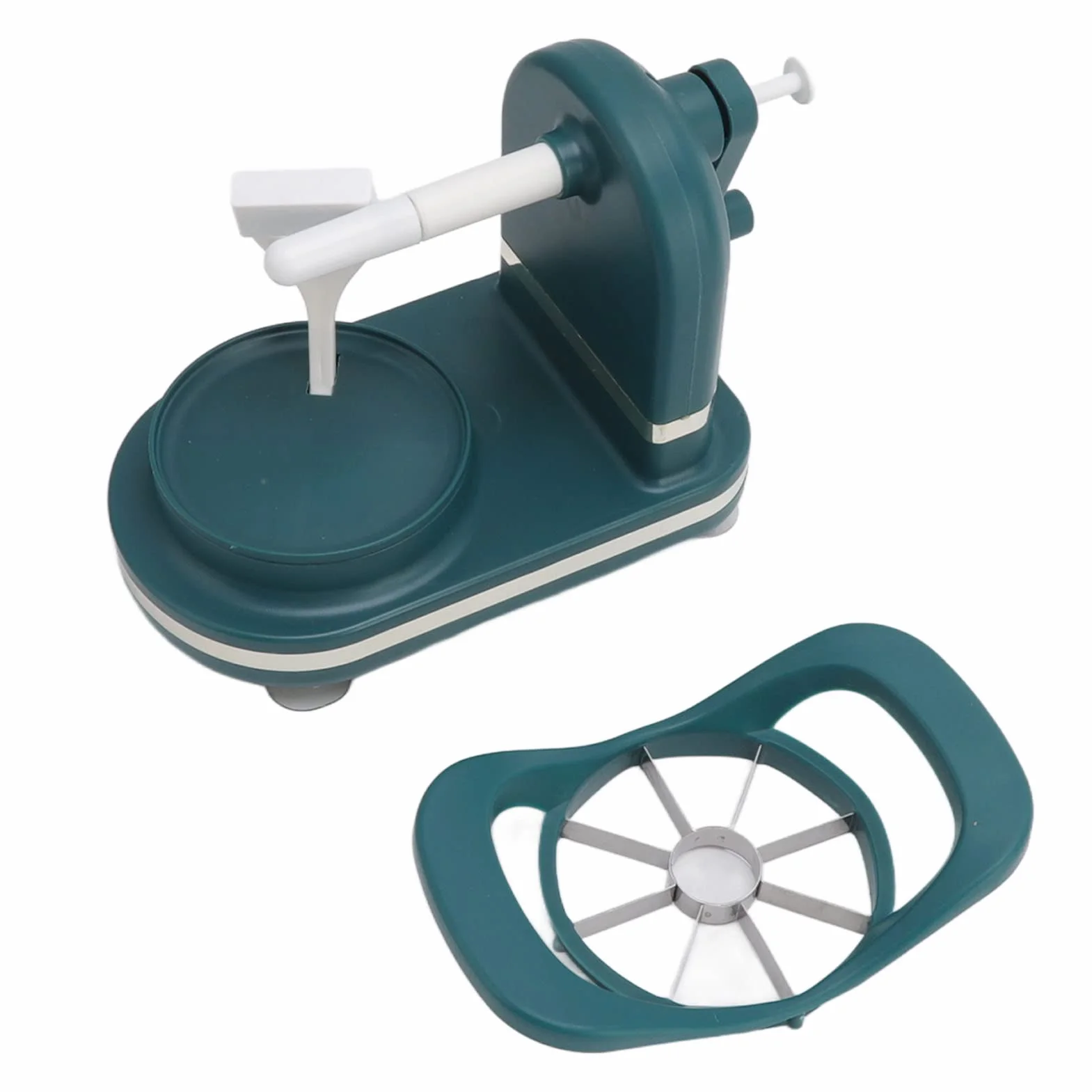 Pelador y Rebanador de Manzanas con Manivela, Acero Inoxidable, PP, Cortador de Frutas para Cocina (Verde)
