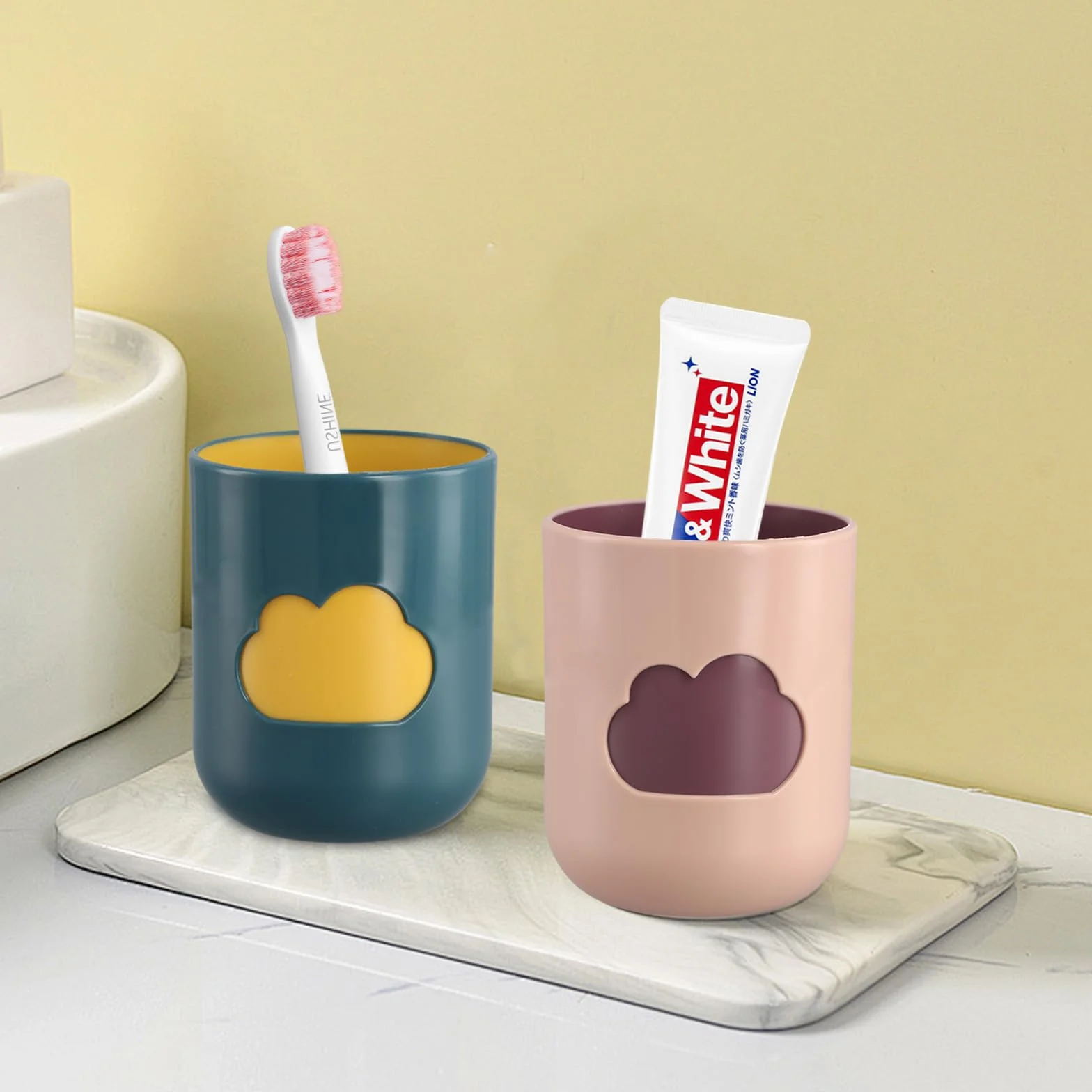 Amexo 4 Pcs Vasos para Cepillos de Dientes, Plástico, 8x10 cm