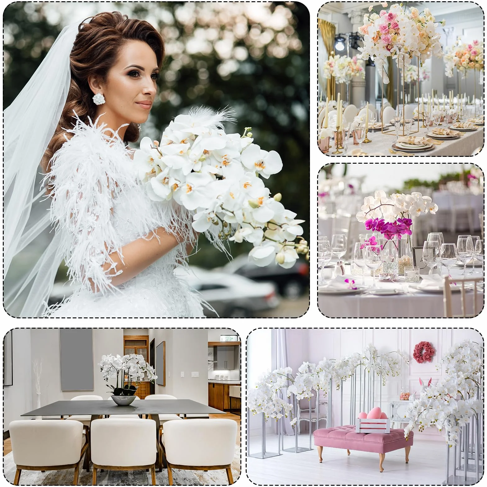 PATIKIL Tallos De Orquídea Artificial 41", Paquete De 6 con 9 Cabezas Flores Falsas Phalaenopsis con Tacto Real Rama De Orquídea Falsa para Jarrón Decoración De Hogar Y Bodas, Blanco