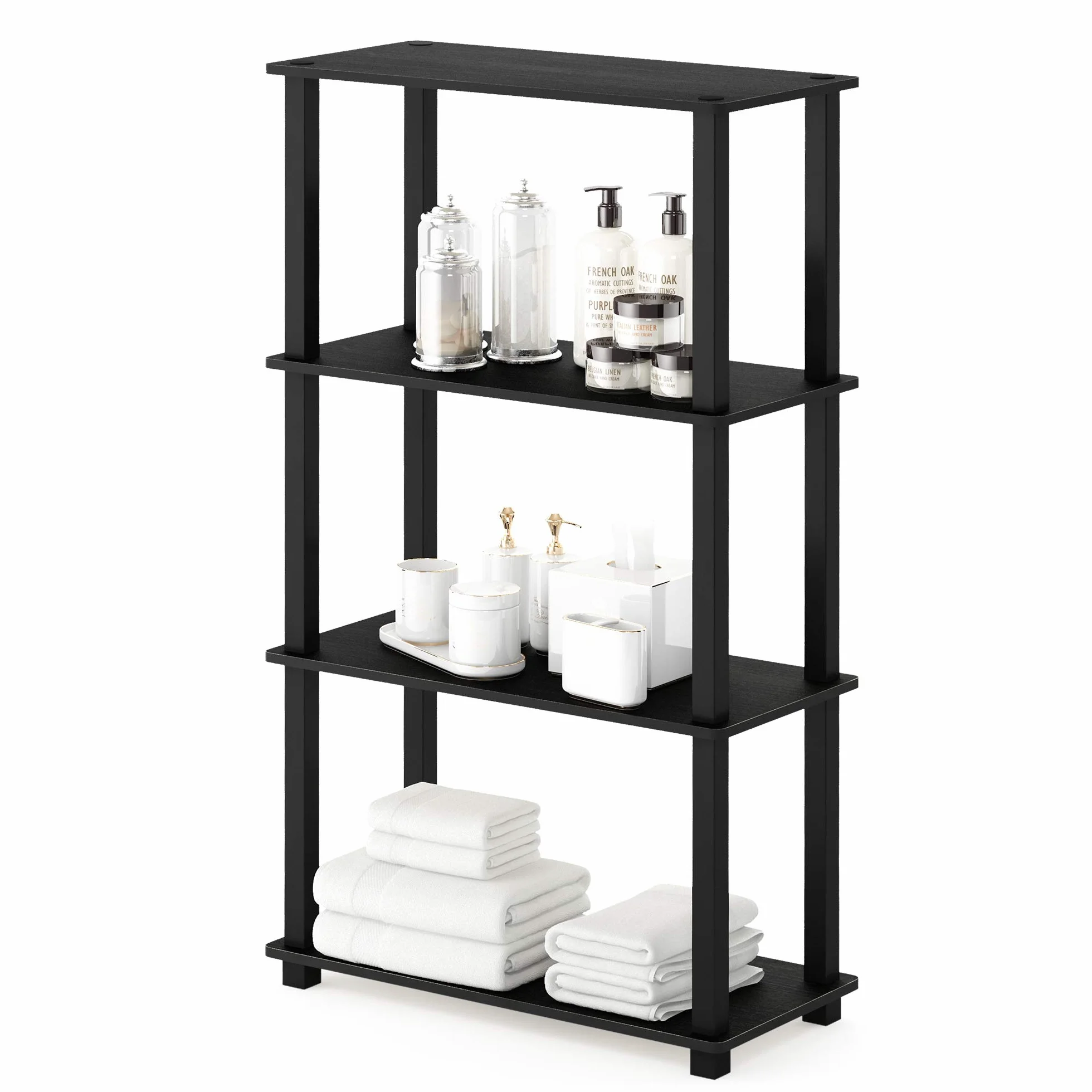 Furinno Estantes sin herramientas Americano/Negro Tubería rectangular | Estante esquinero de marco abierto, para organización y almacenamiento, sala de estar, garaje, oficina en casa