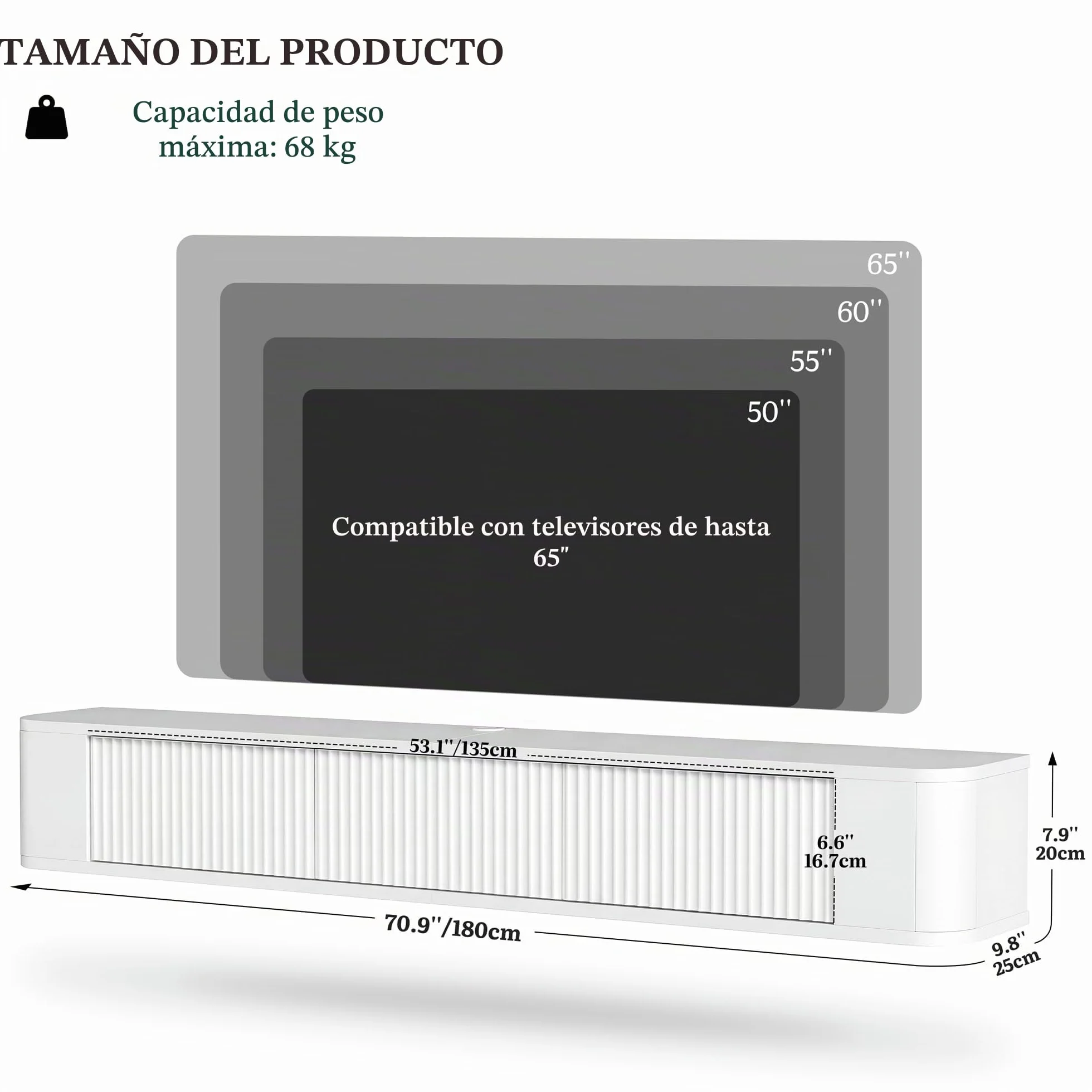 YITAHOME Soporte Flotante de TV de 180 cm, estantes de TV montados en la Pared con luz LED RGB, Consola Multimedia de TV Blanca de Alto Brillo, Armario de TV Flotante de Gran Almacenamiento para Sala