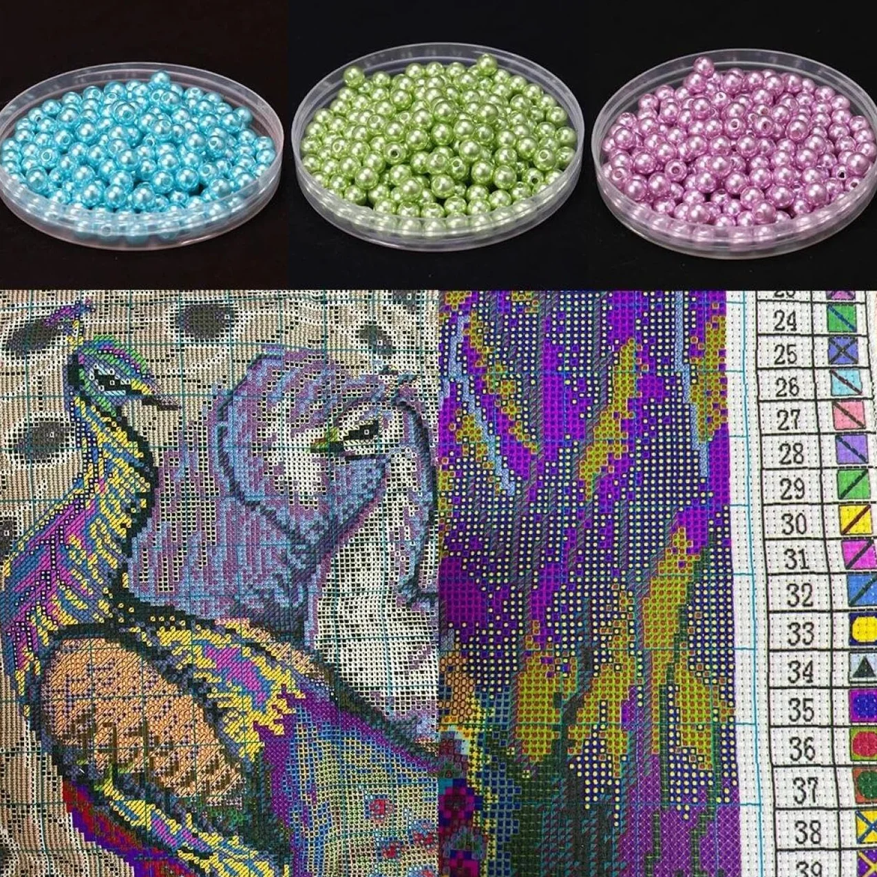 RKFLGEW Set De Cuentas De Bordado Diy Flores Y Mariposas Kits De Bordado Con Cuentas,Kit De Punto De Cruz,Juego De Abalorios De 3 Mm Para Manualidades. 40x50 cm