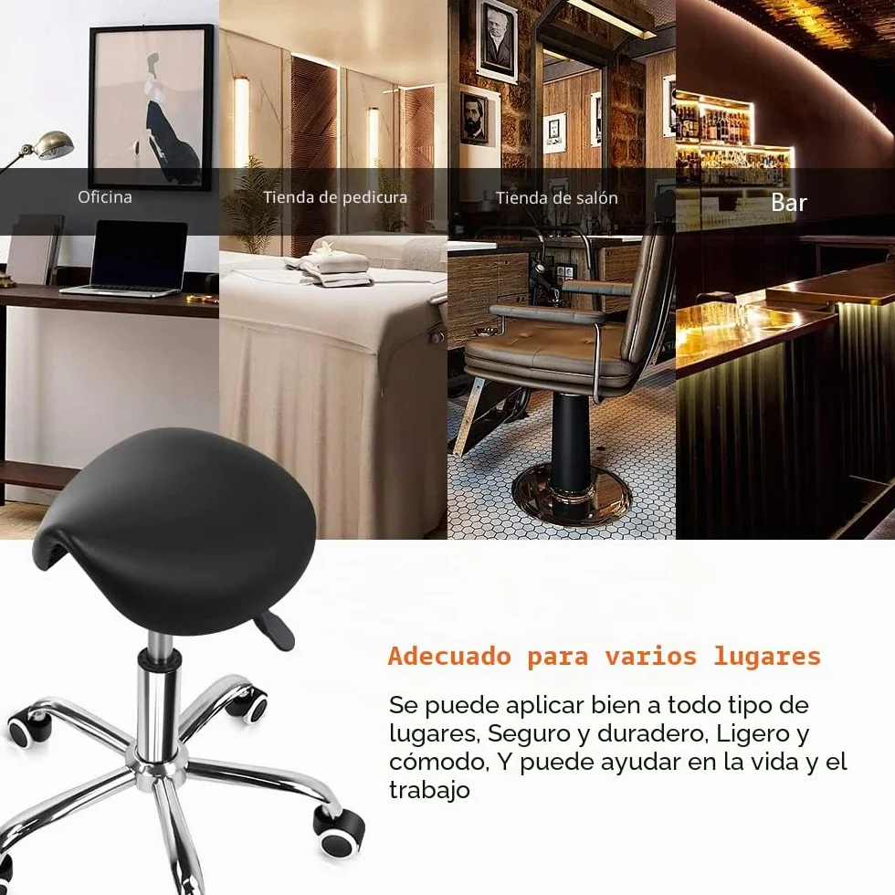 KKTONER Taburete Tipo Silla de Montar, Altura Ajustable 45-61cm, Giratorio 360° con Ruedas, Taburete de Oficina sin Respaldo para Estética, Peluquería y Hogar Negro