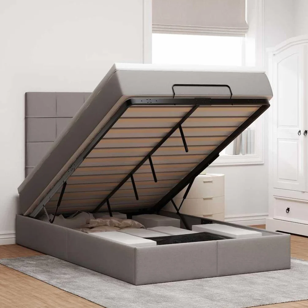 Cama otomana de 120 x 200 cm con muelles ensacados colchón LED espacio de almacenamiento cama de tela pardo hidráulica elevador para jóvenes y habitaciones de invitados