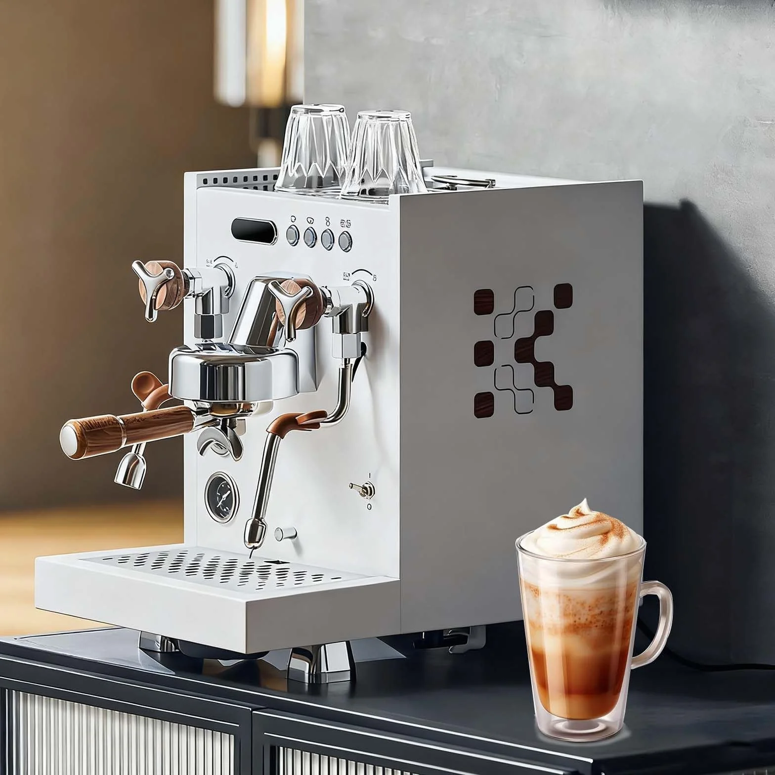 Vaporizador Y Espumador De Leche, Cafetera Espresso EléCtrica De 2850 W, 15 Bares De PresióN, con Caldera De LatóN De 1 L, DepóSito De Agua De PP De 1,6 L, Portafiltro De 58 Mm, Lanza De Vapor