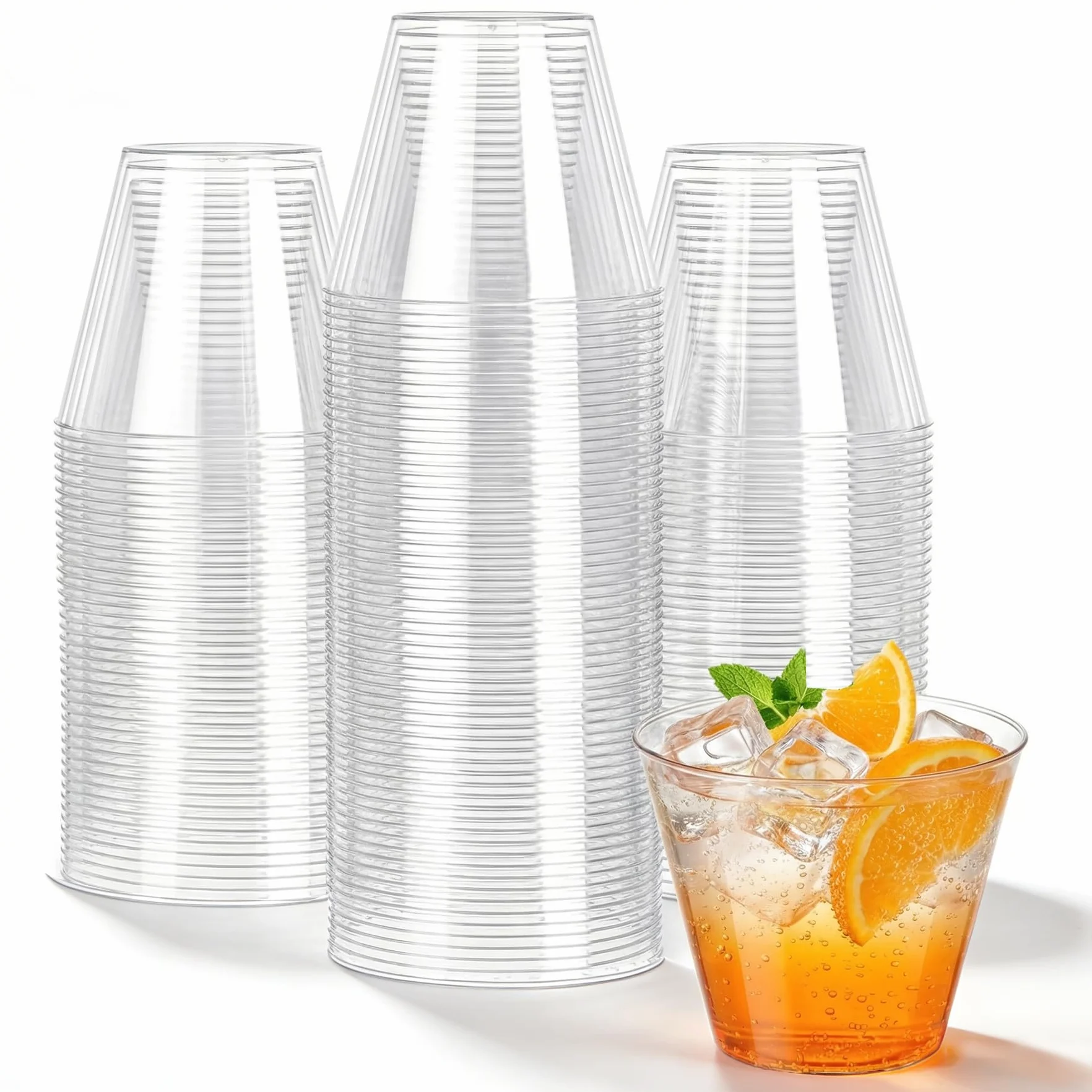 N9R Paquete de 100 vasos de plástico transparente de 9 onzas, vasos de plástico desechables, vasos de cóctel resistentes para deshierbar, fiesta